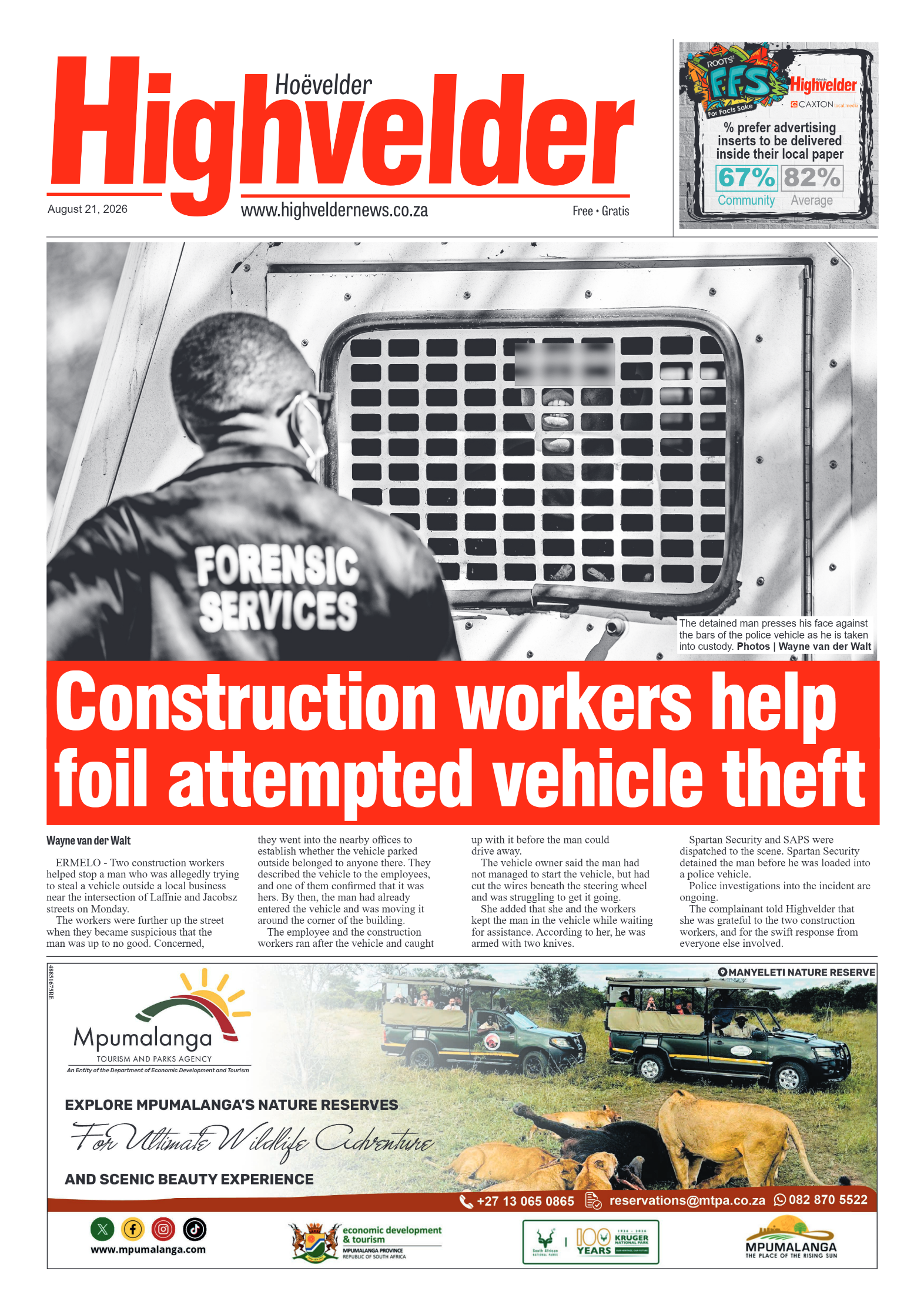 Highvelder Newspaper 21 August 2026 page 1