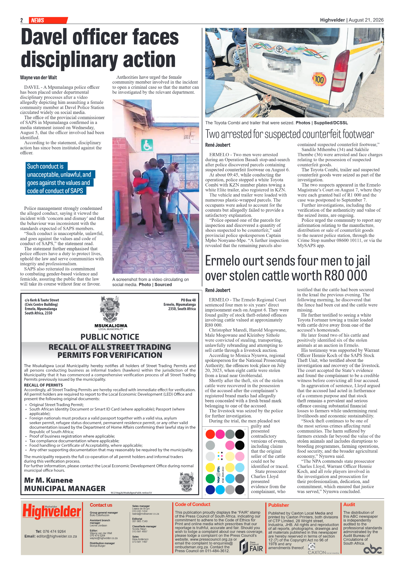 Highvelder Newspaper 21 August 2026 page 2