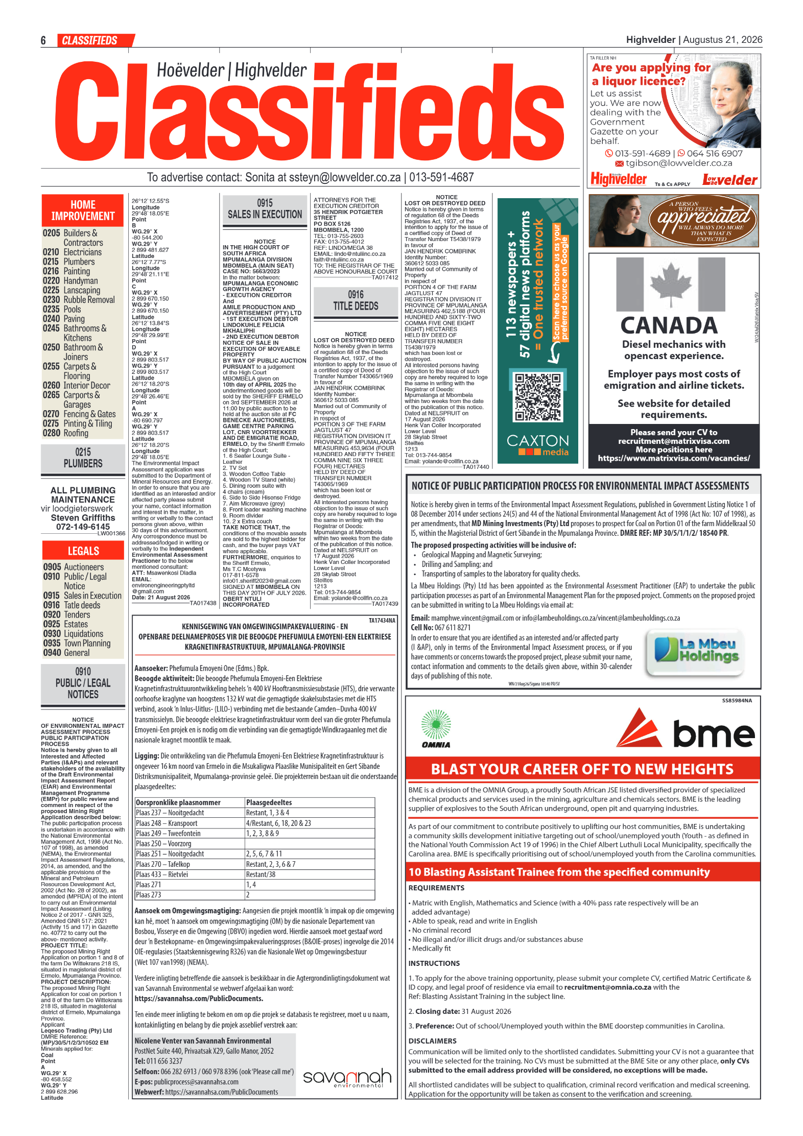 Highvelder Newspaper 21 August 2026 page 6
