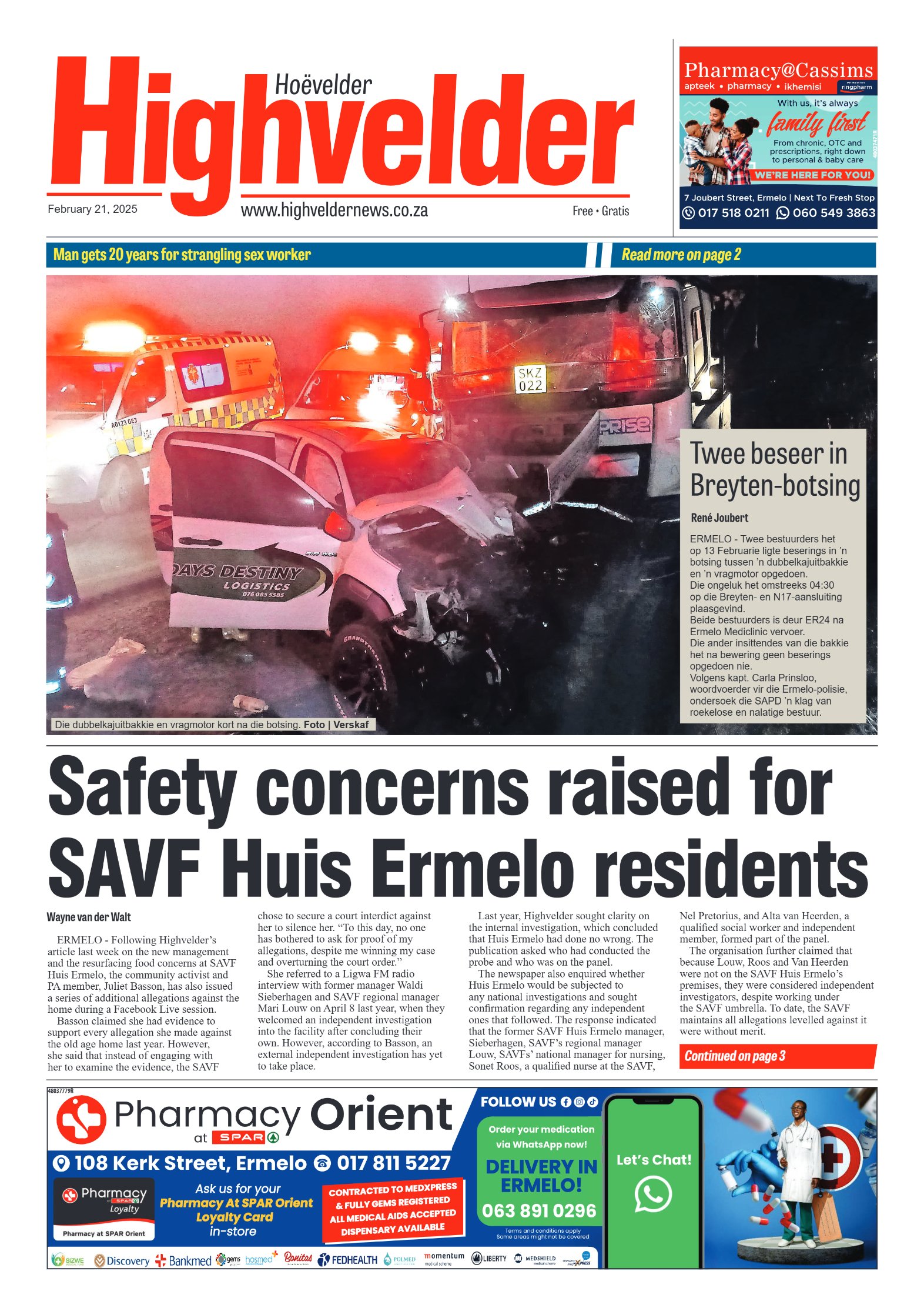 Highvelder Newspaper 21 February 2025 page 1