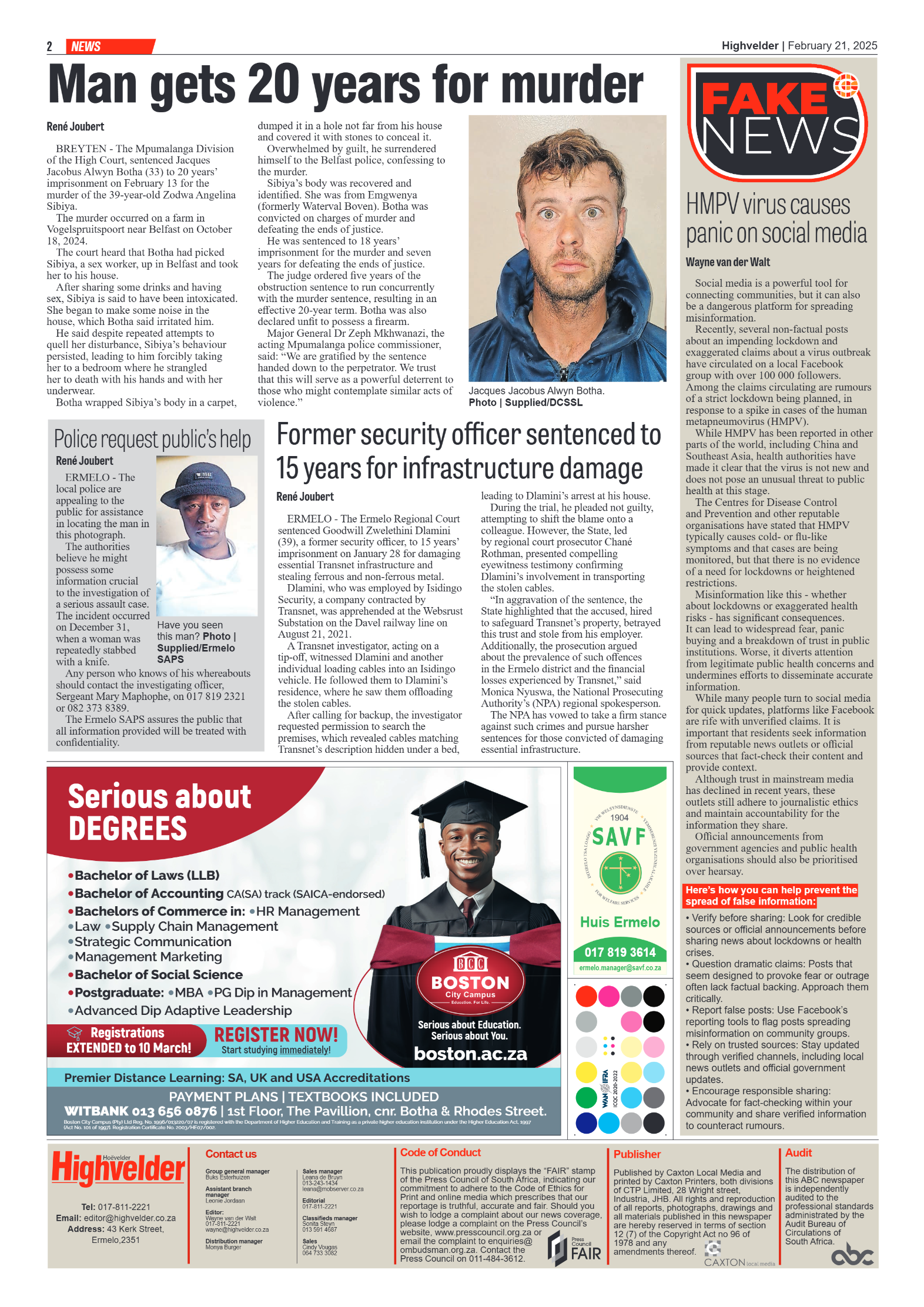 Highvelder Newspaper 21 February 2025 page 2