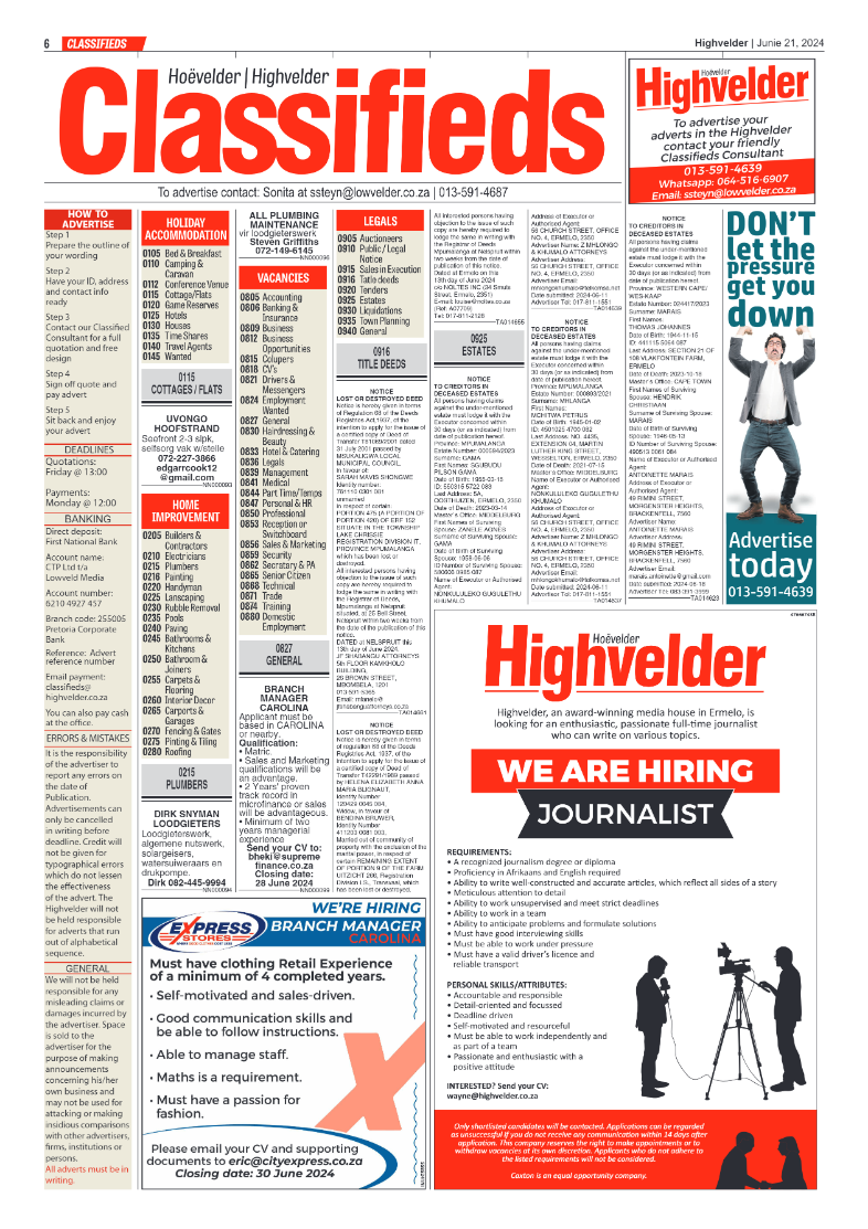 Highvelder Newspaper 21 June 2024 page 6