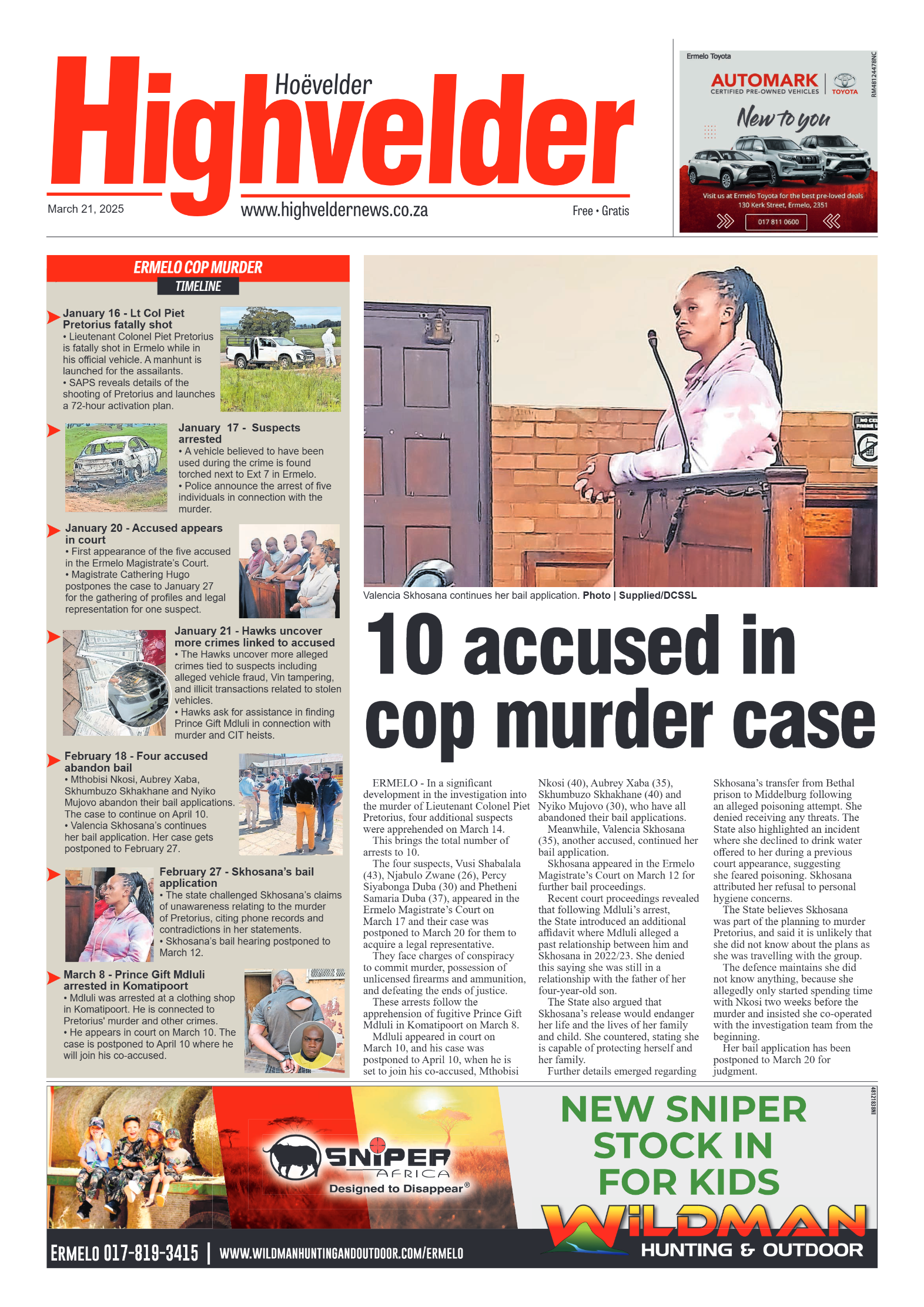 Highvelder Newspaper 21 March 2025 page 1
