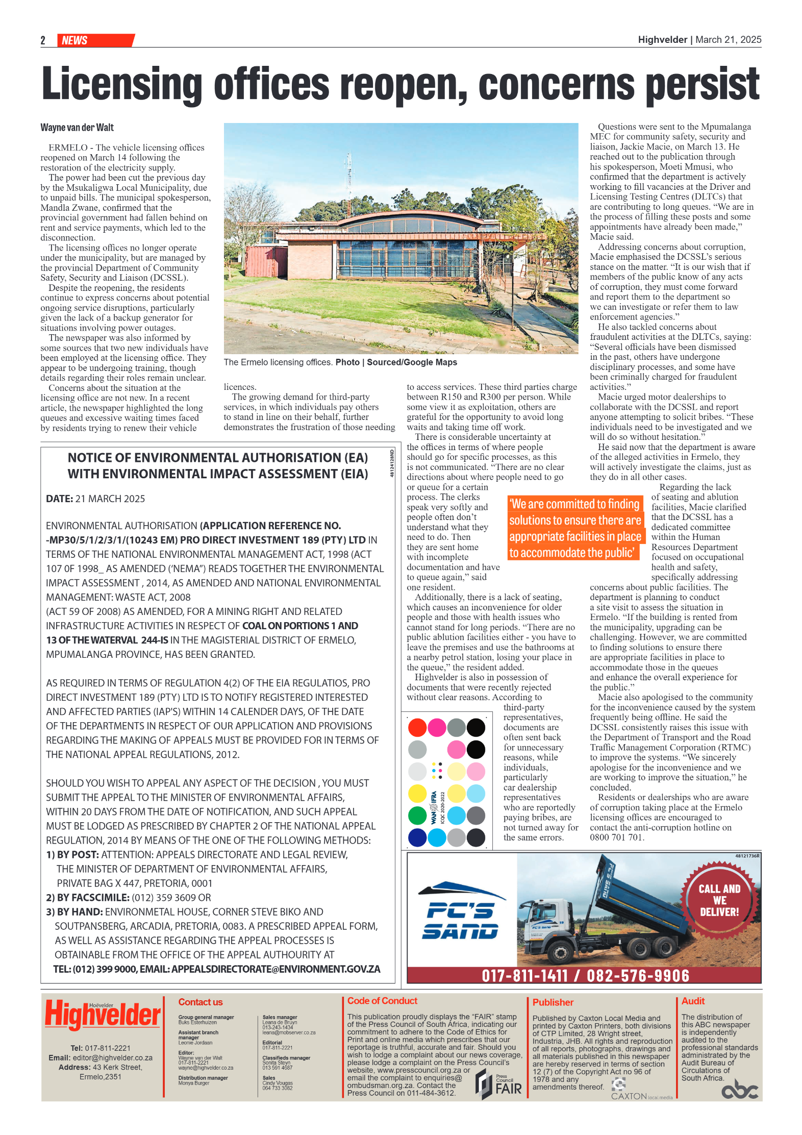 Highvelder Newspaper 21 March 2025 page 2