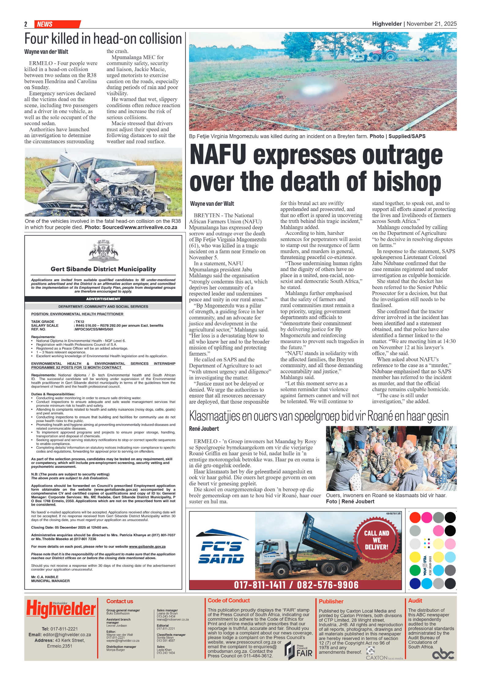 Highvelder Newspaper 21 November 2025 page 2