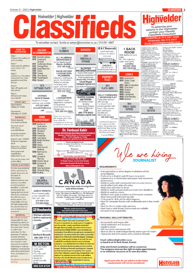 Highvelder Newspaper 21 October 2022 page 9