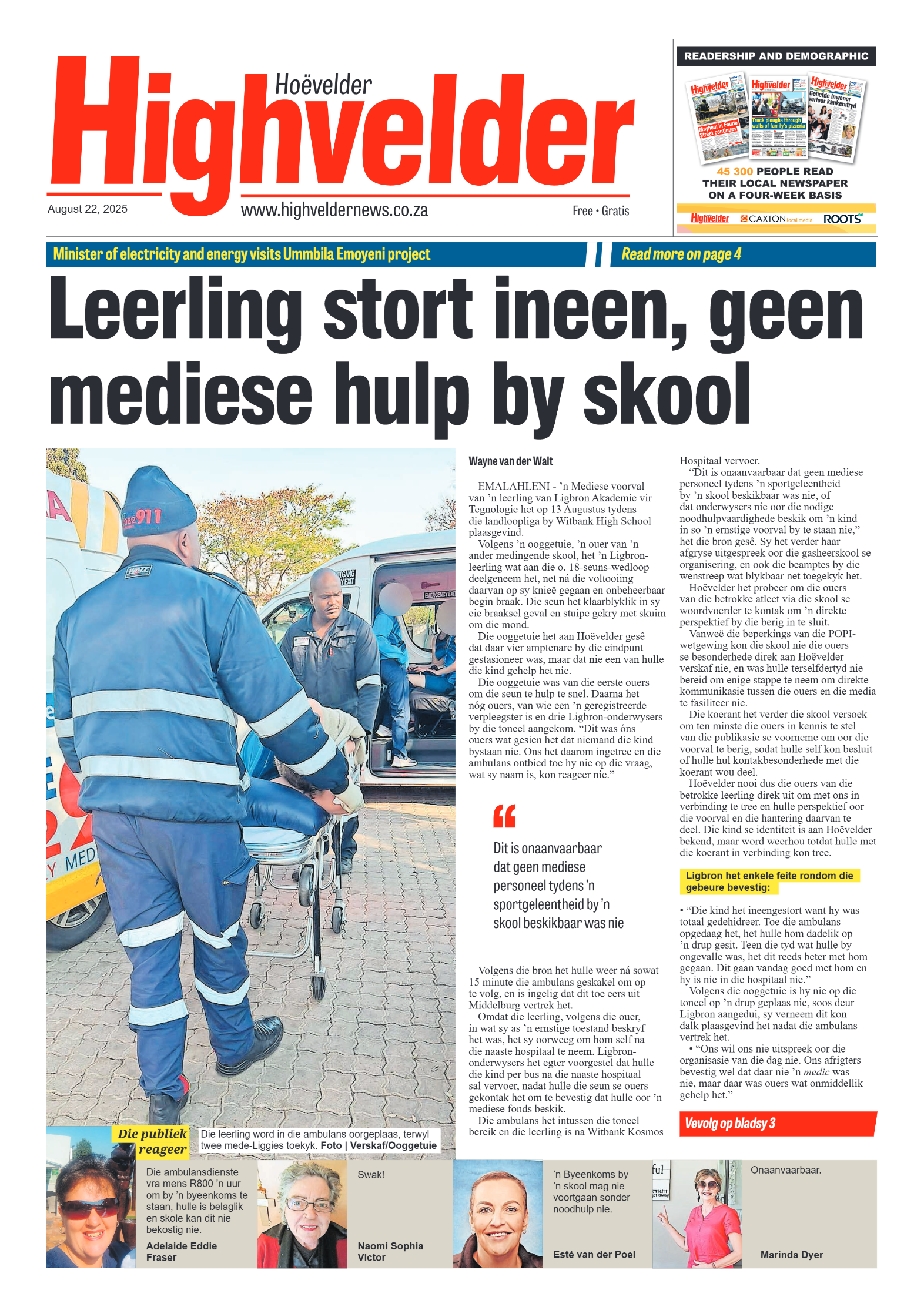 Highvelder Newspaper 22 August 2025 page 1