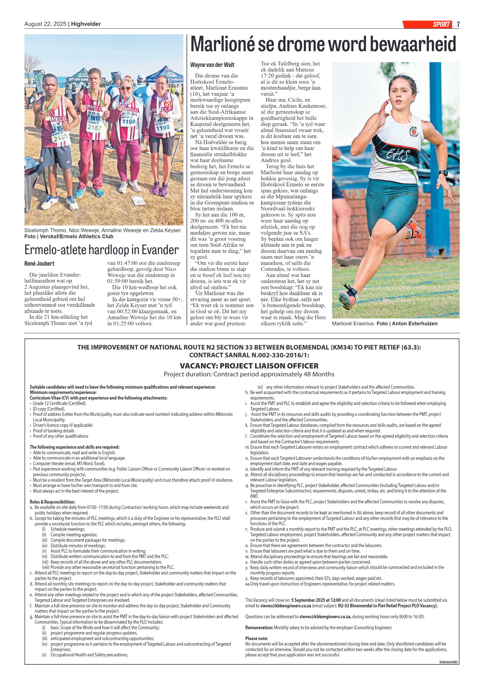 Highvelder Newspaper 22 August 2025 page 7