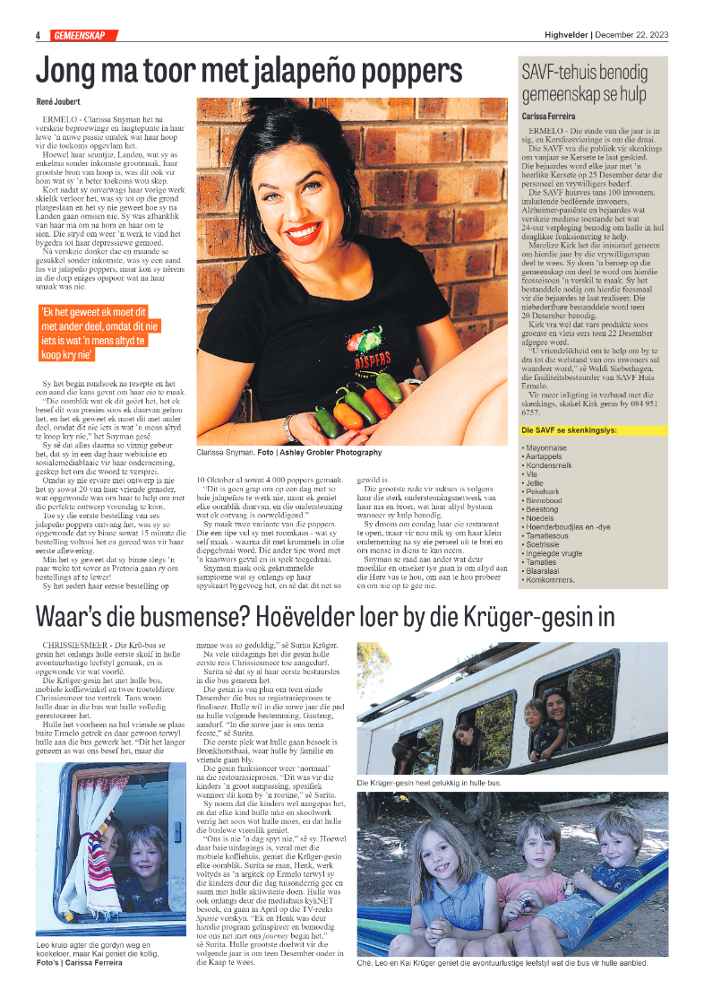 Highvelder Newspaper 22 December 2023 page 4