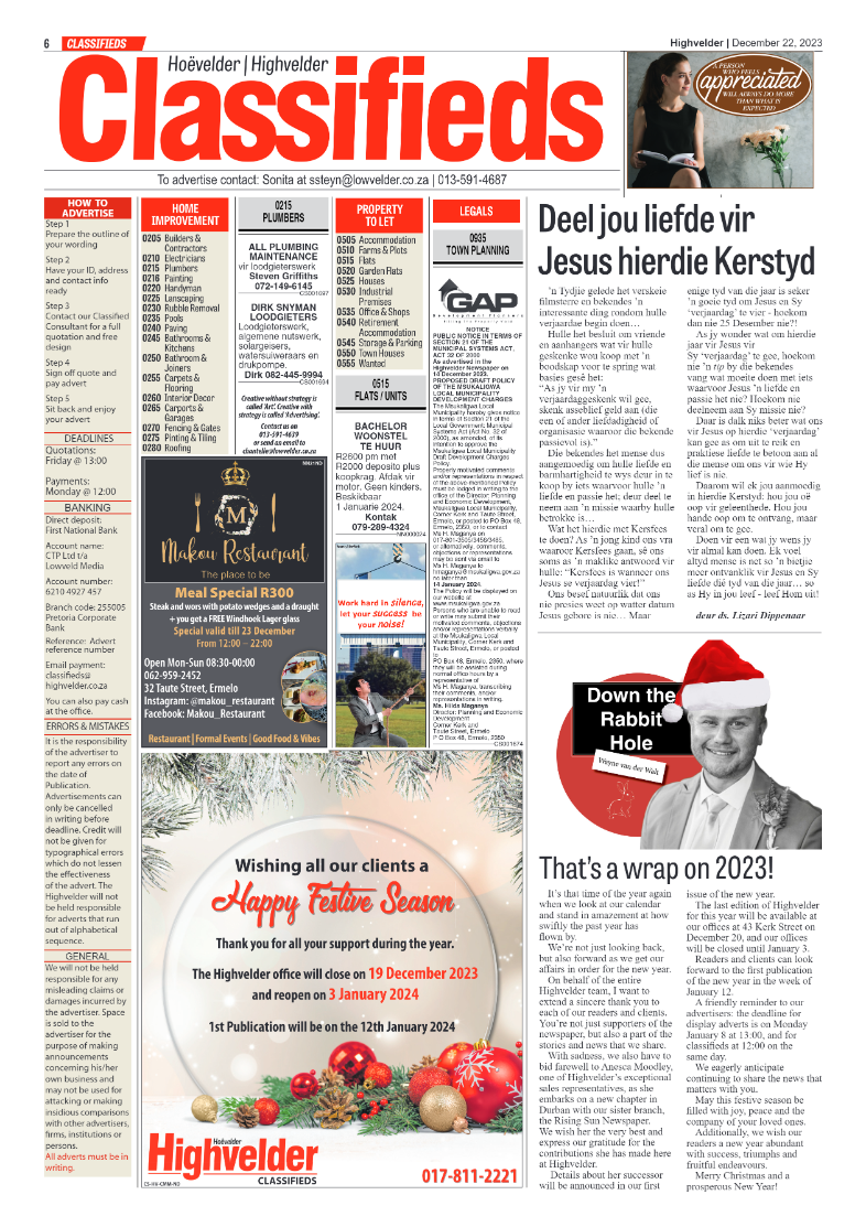 Highvelder Newspaper 22 December 2023 page 6