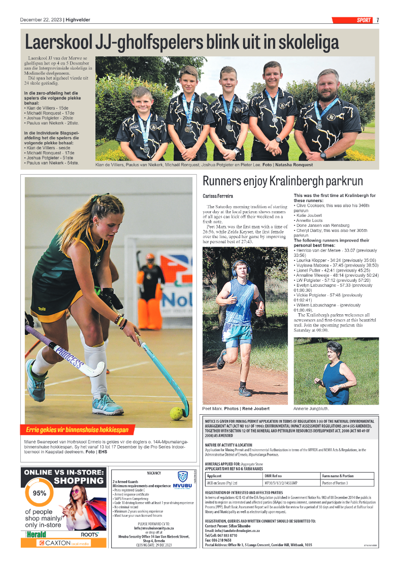 Highvelder Newspaper 22 December 2023 page 7