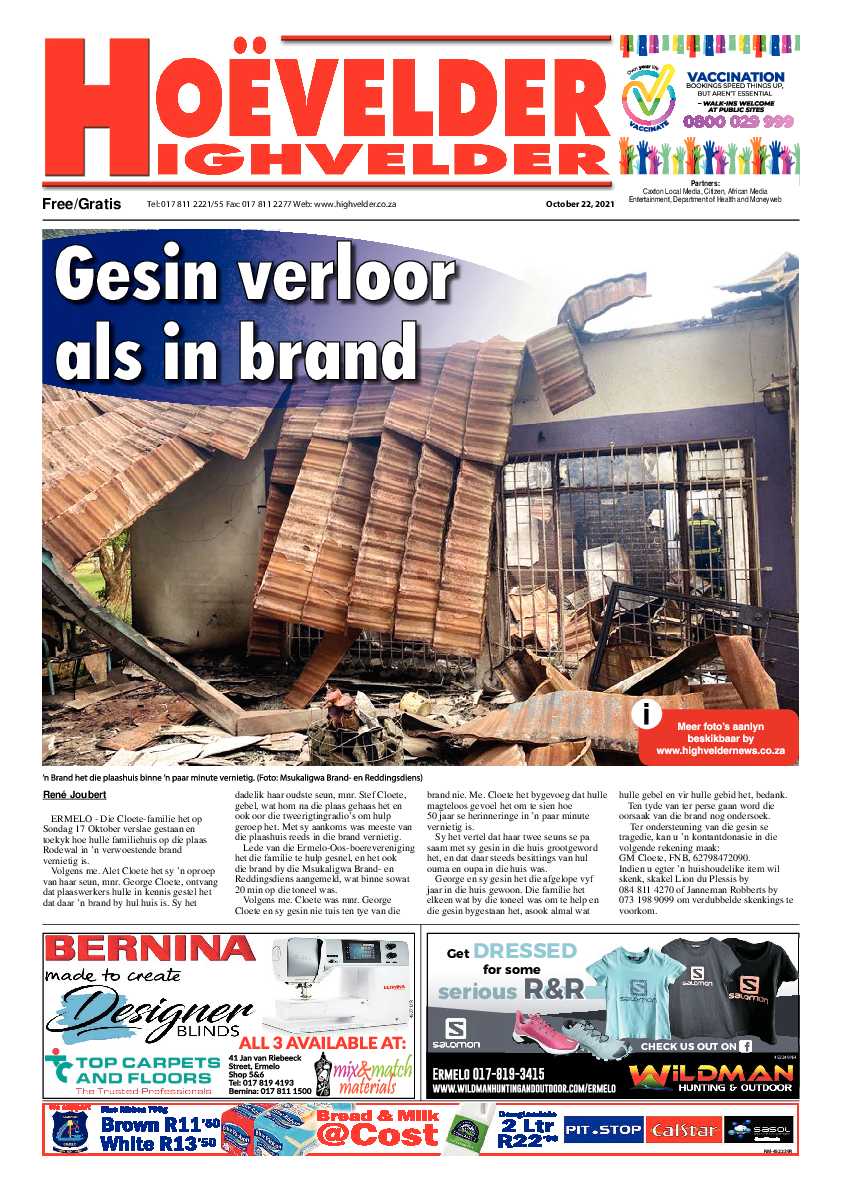 Highvelder Newspaper 22 October 2021 page 1