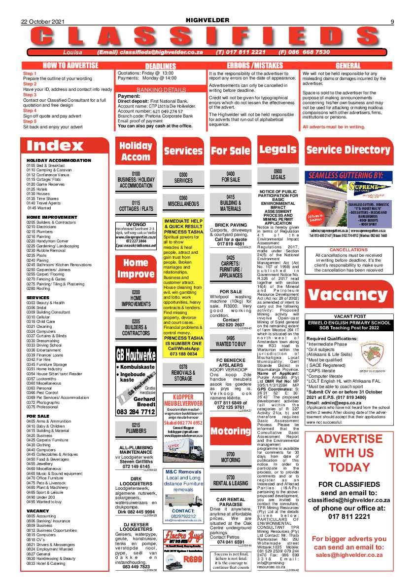 Highvelder Newspaper 22 October 2021 page 9