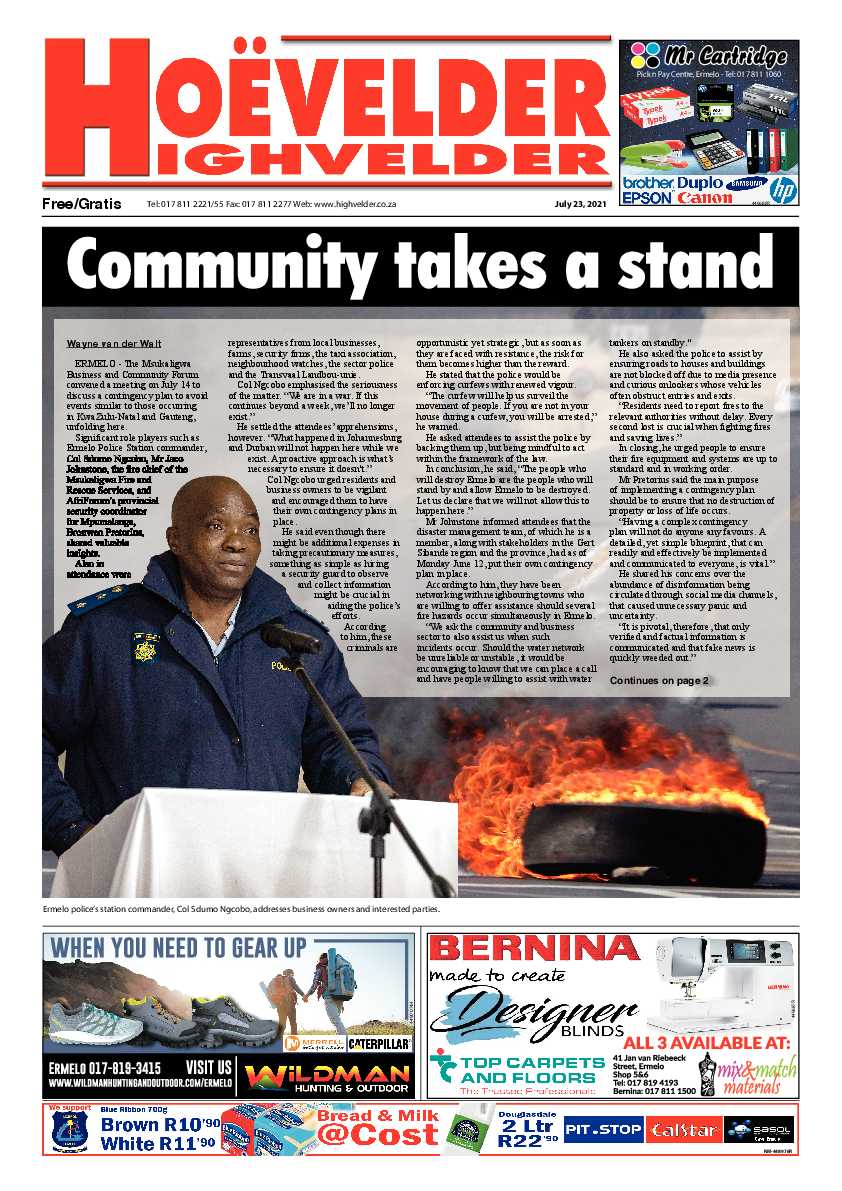 Highvelder Newspaper 23 July 2021 page 1