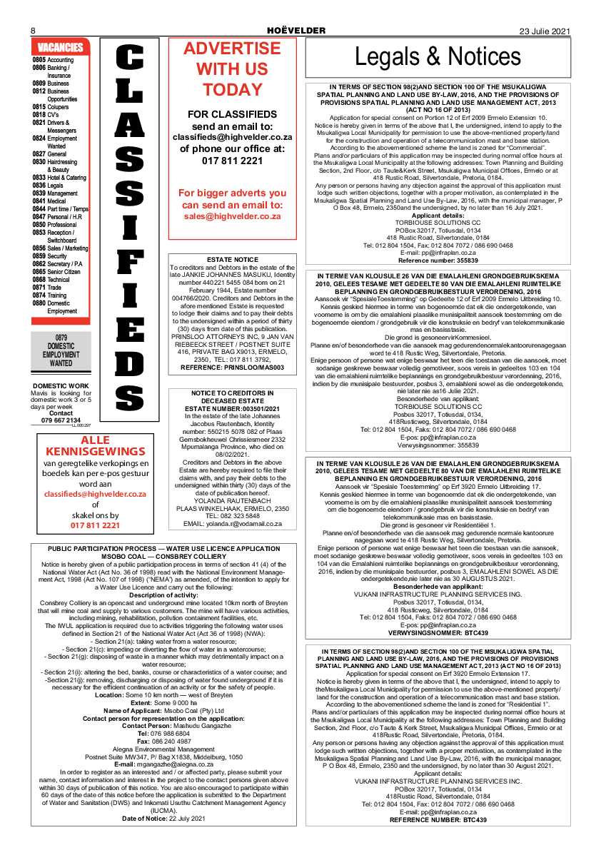 Highvelder Newspaper 23 July 2021 page 8