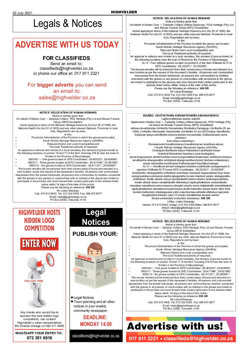 Highvelder Newspaper 23 July 2021 page 9