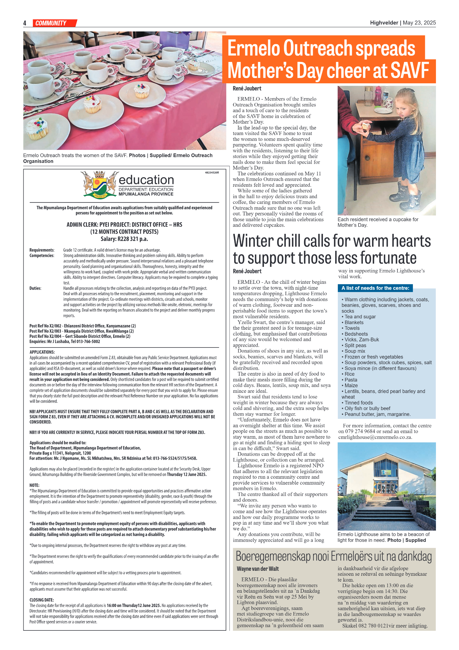 Highvelder Newspaper 23 May 2025 page 4