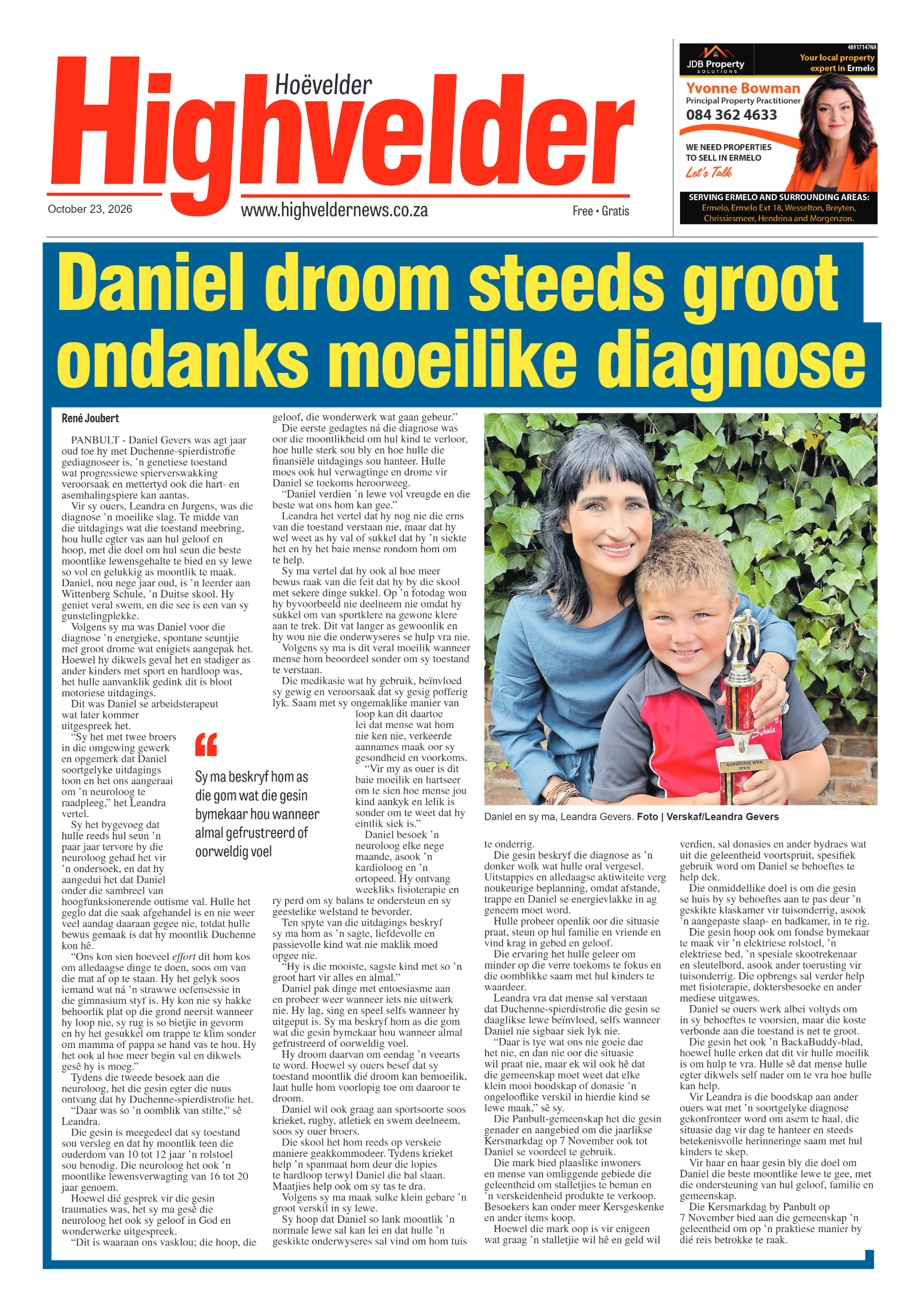 Highvelder Newspaper 23 October 2026 page 1