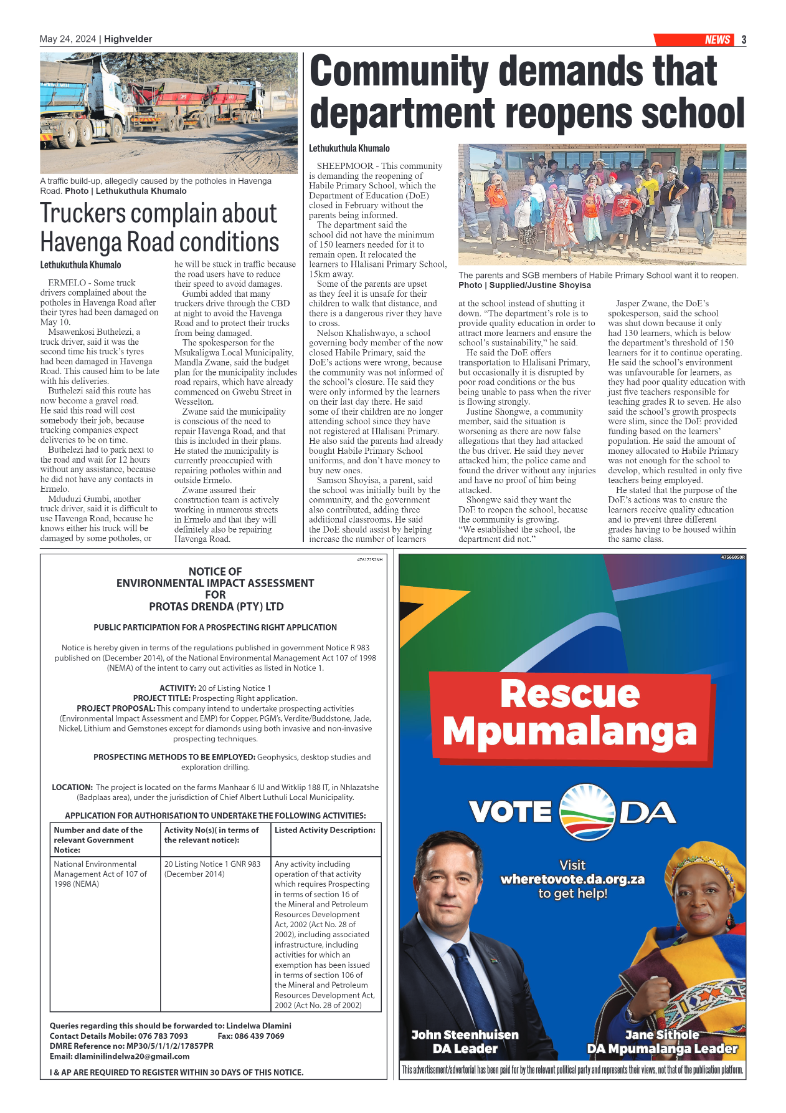 Highvelder Newspaper 24 May 2024 page 3