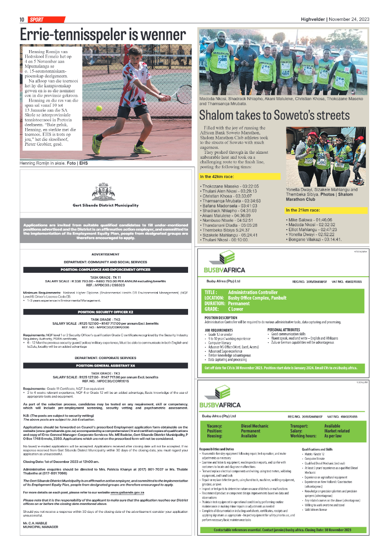 Highvelder Newspaper 24 November 2023 page 10