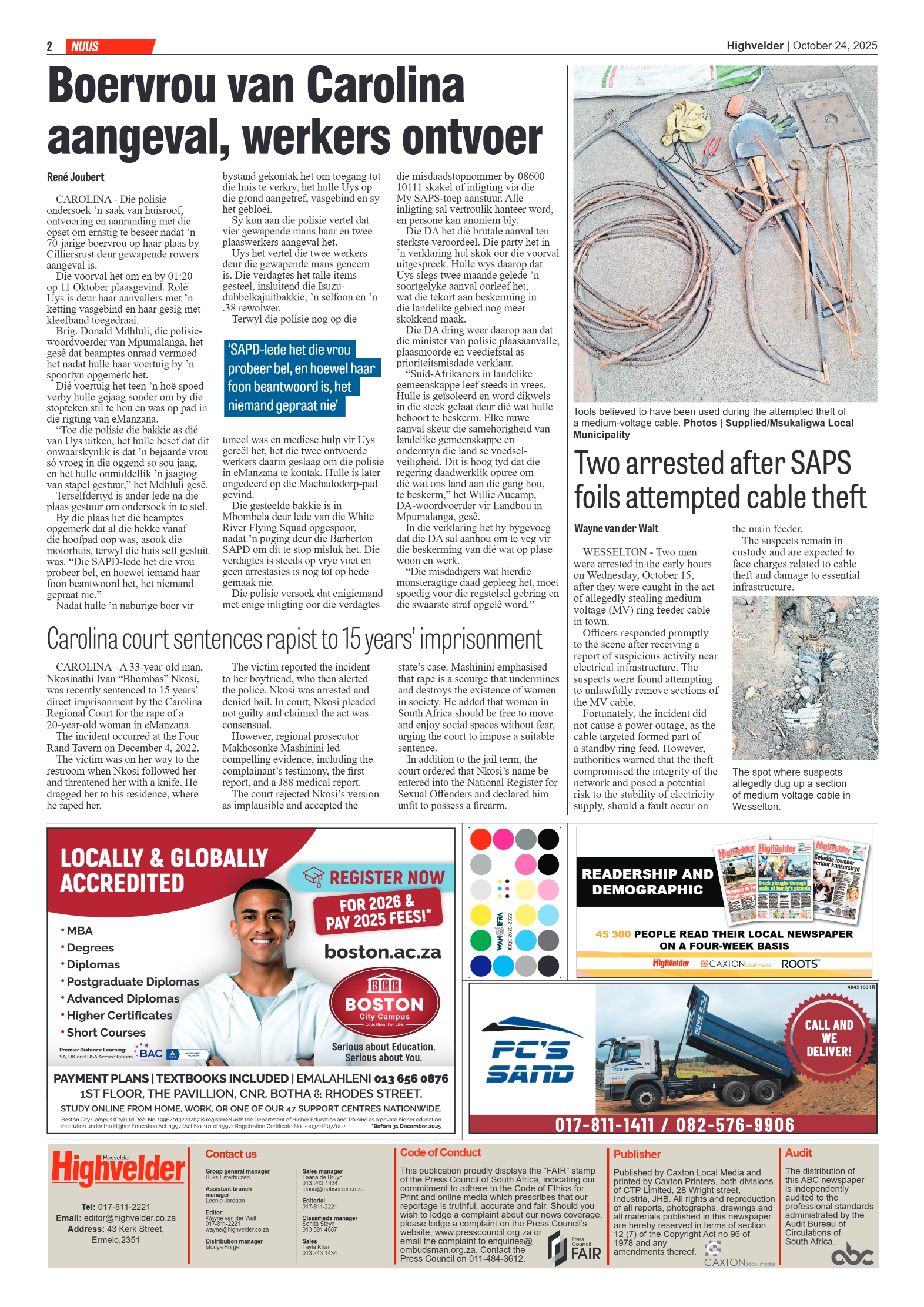 Highvelder Newspaper 24 October 2025 page 2
