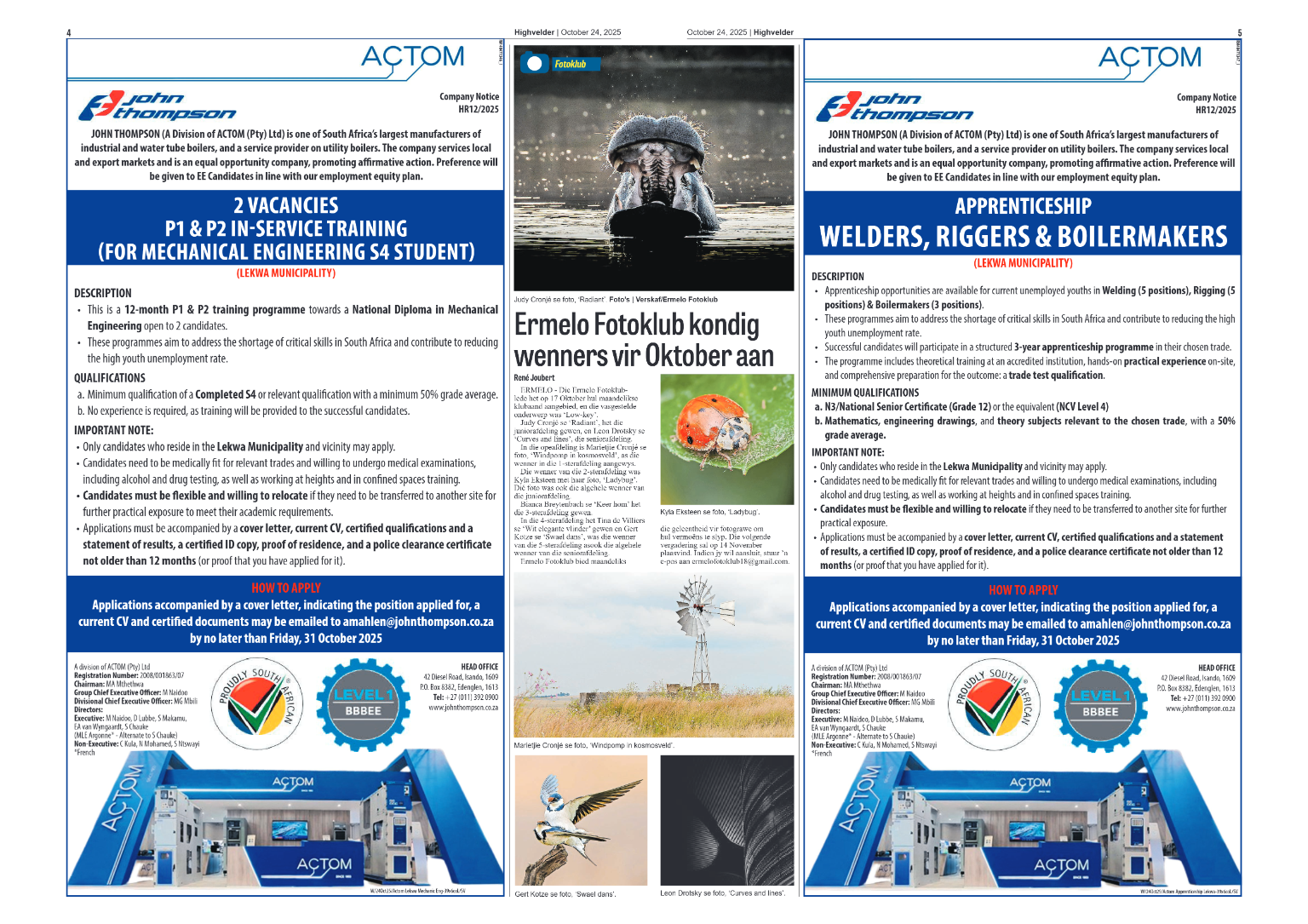 Highvelder Newspaper 24 October 2025 page 4
