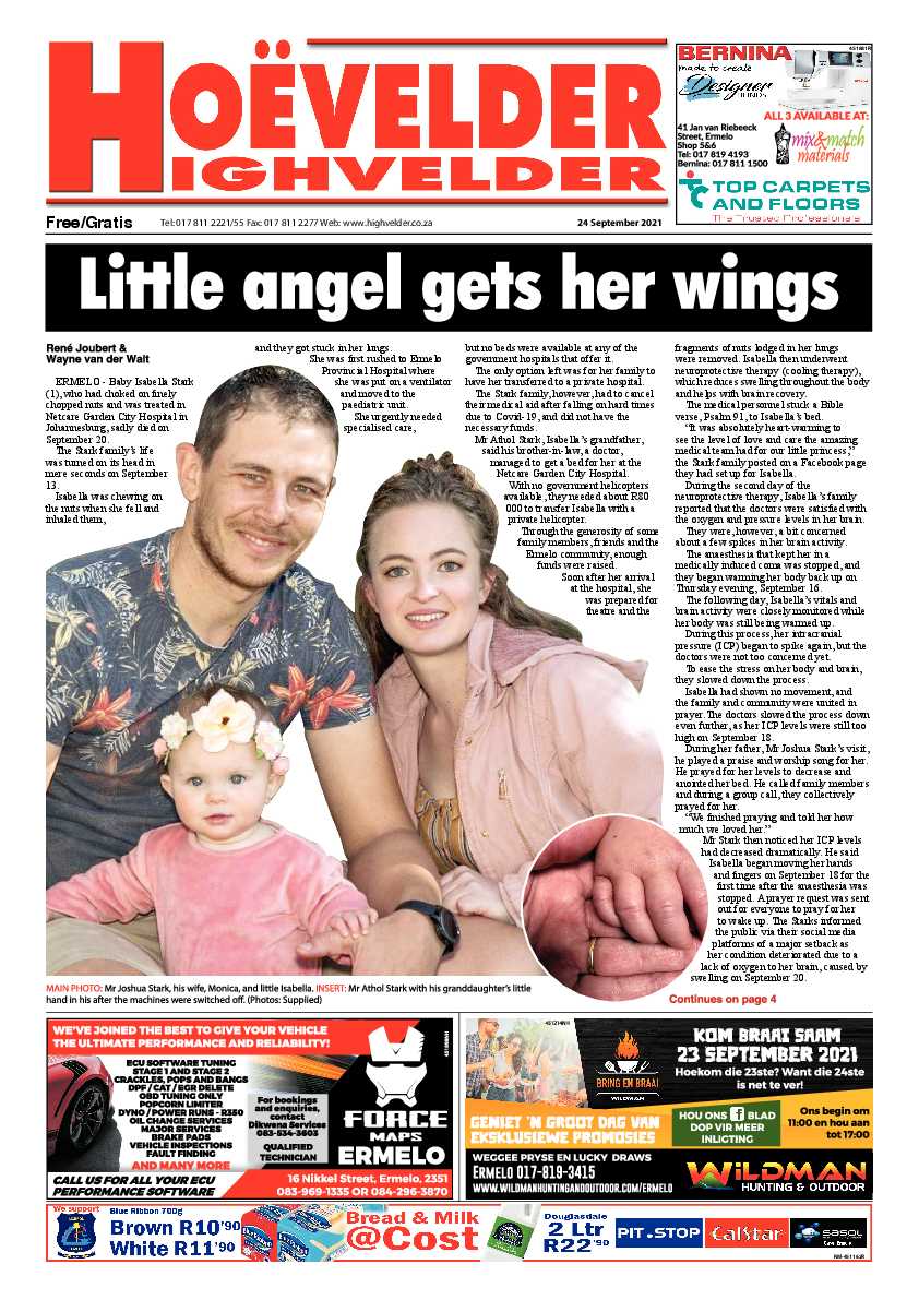 Highvelder Newspaper 24 September 2021 page 1
