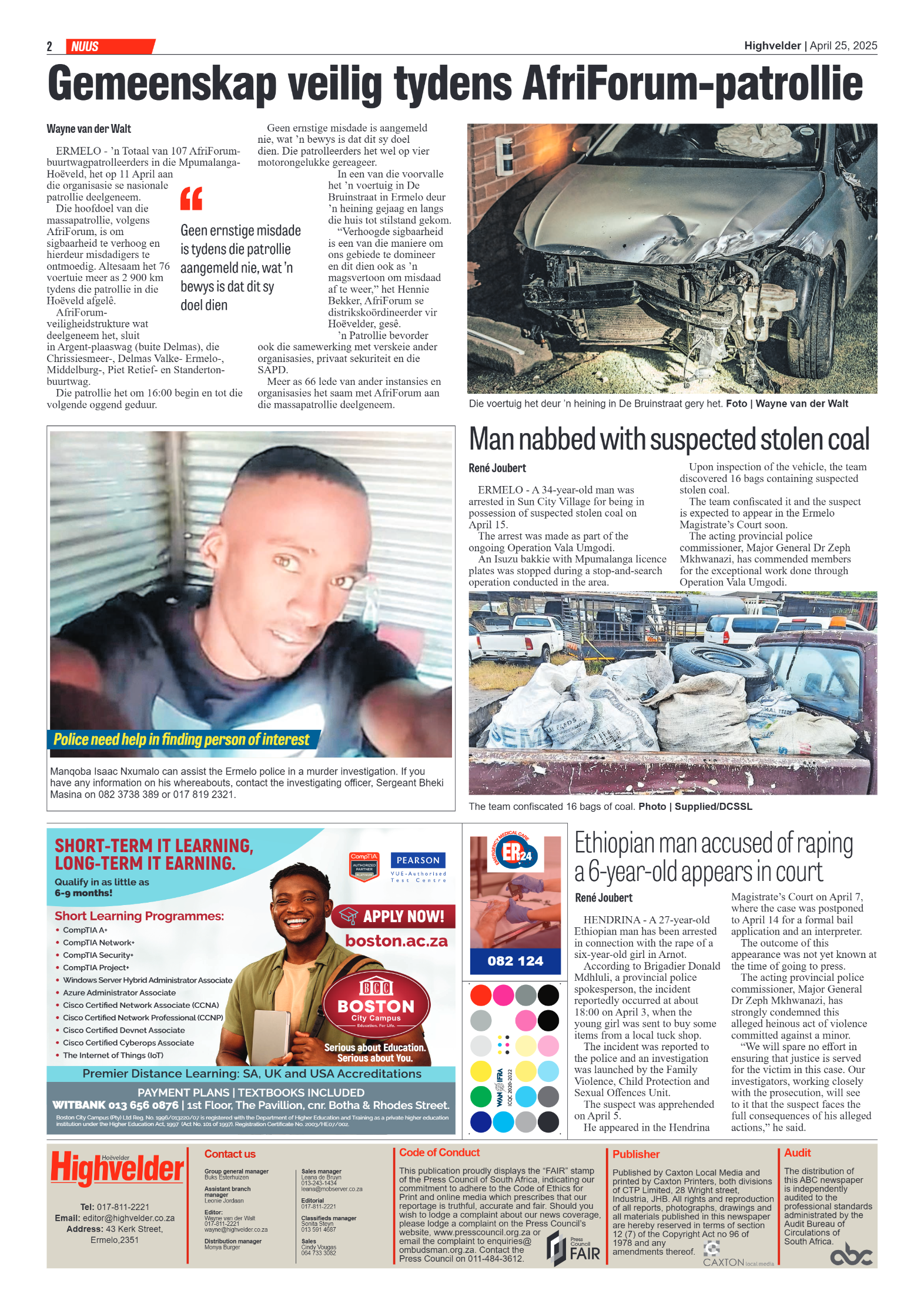 Highvelder Newspaper 25 April 2025 page 2