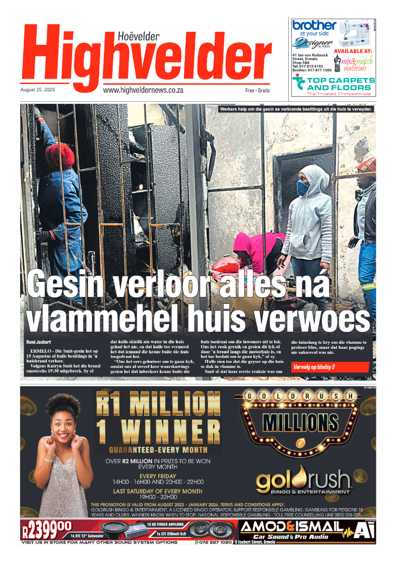 Highvelder Newspaper 25 August 2023 page 1