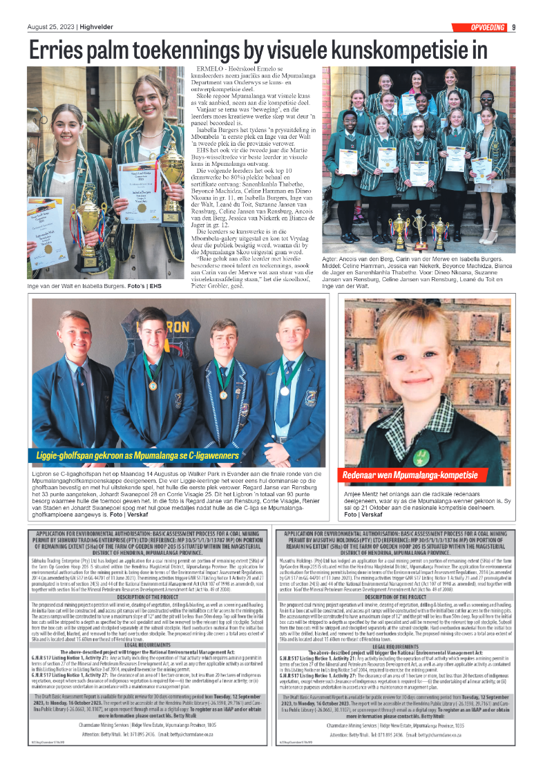 Highvelder Newspaper 25 August 2023 page 9