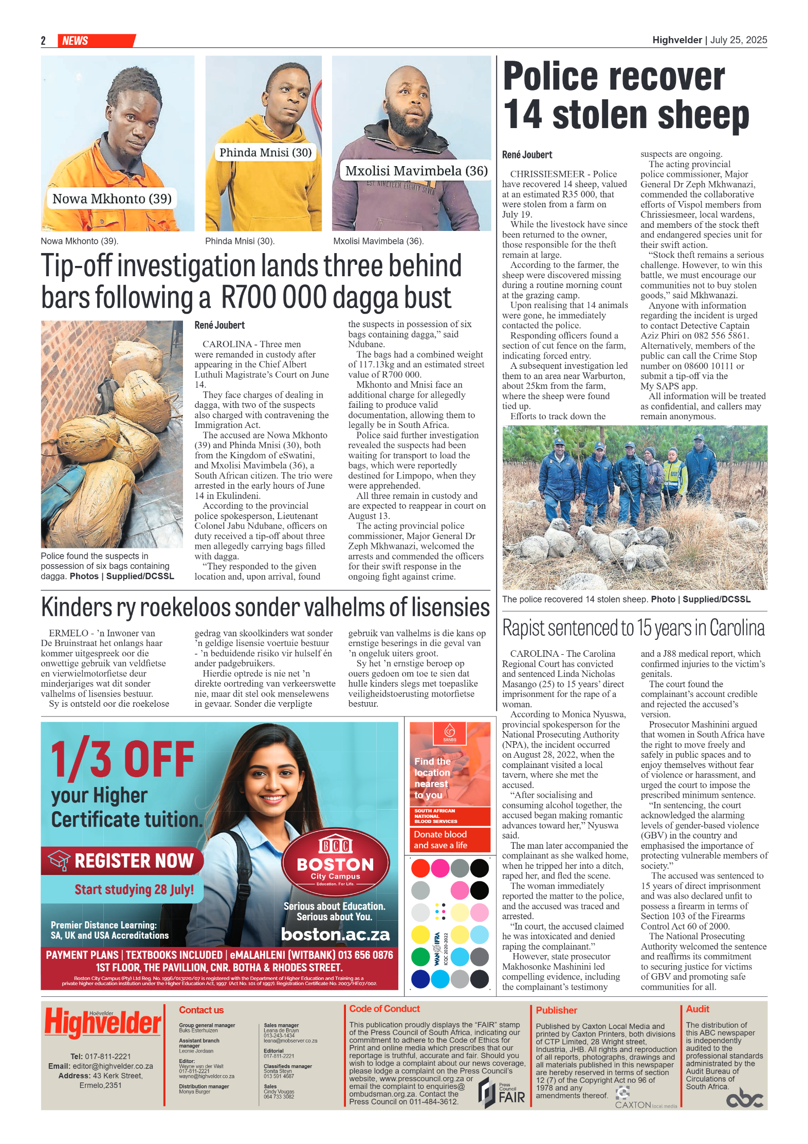 Highvelder Newspaper 25 July 2025 page 2