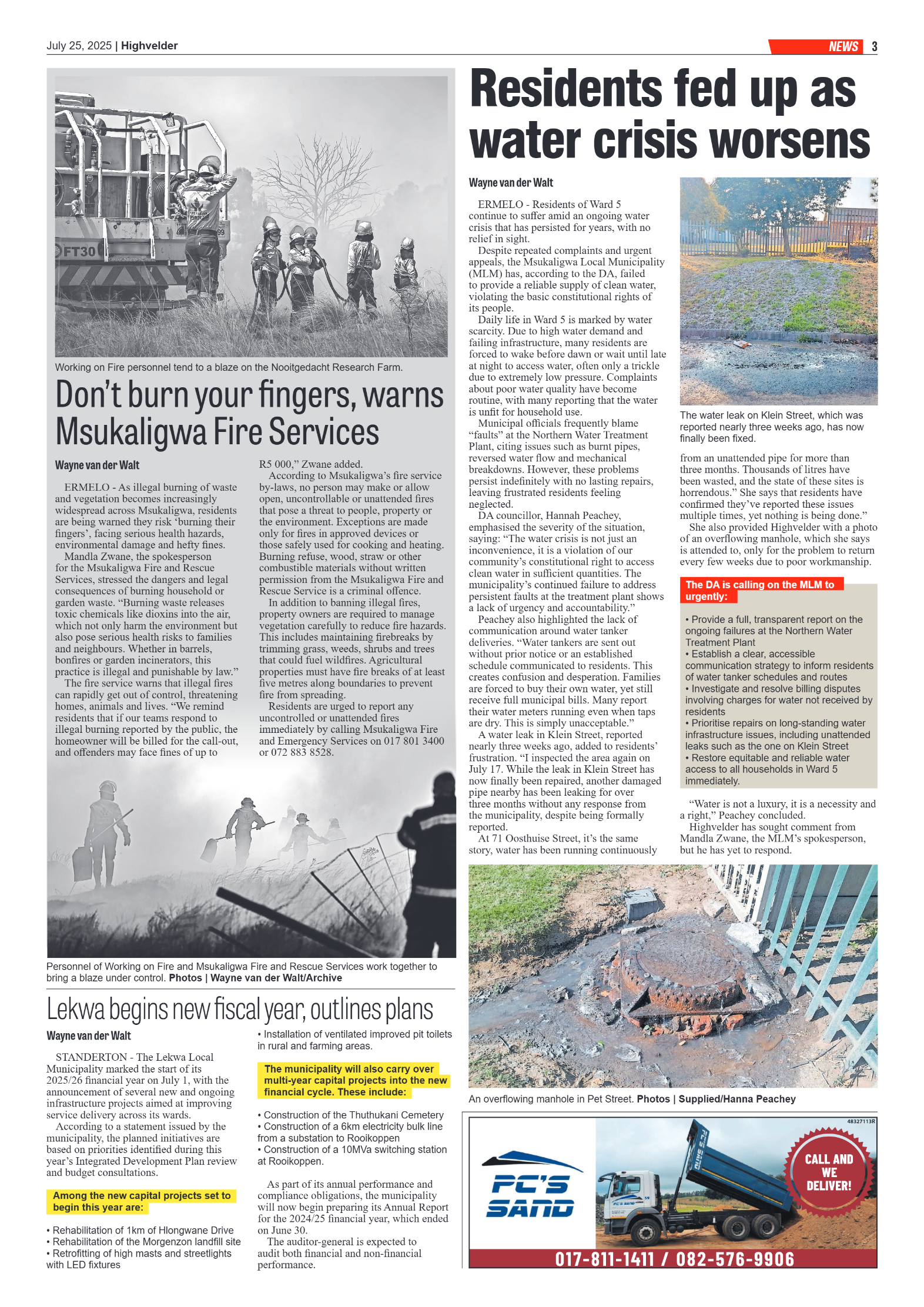 Highvelder Newspaper 25 July 2025 page 3