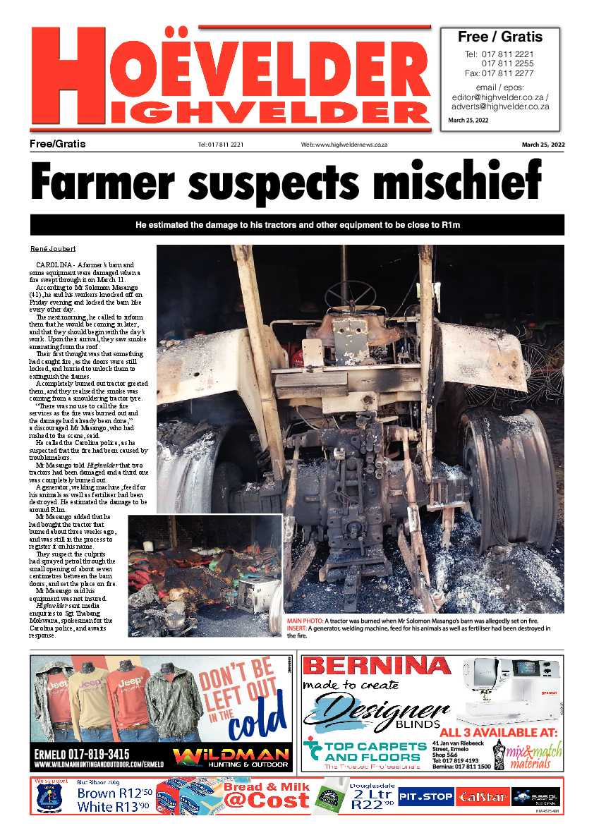 Highvelder Newspaper 25 March 2022 page 1