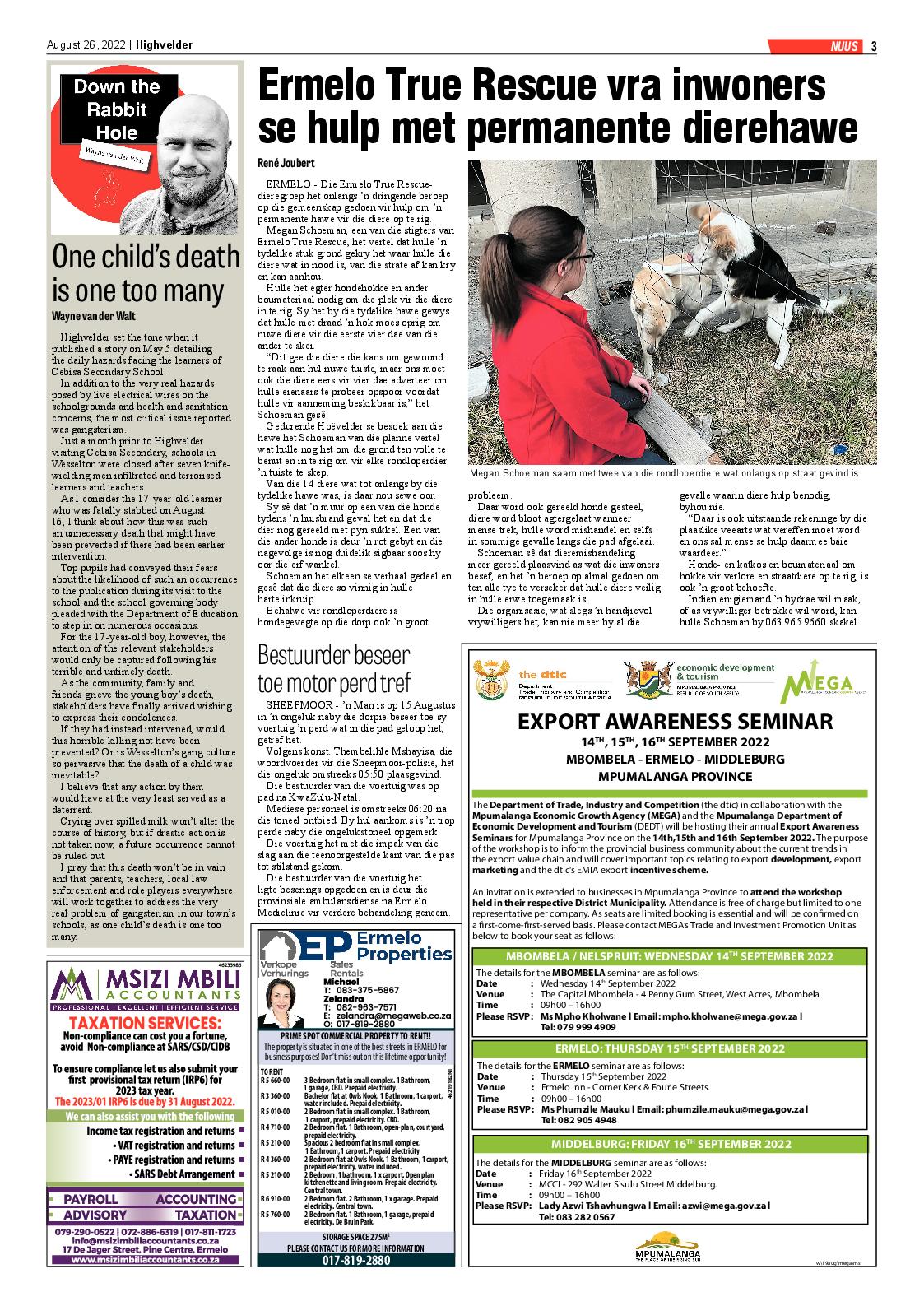 Highvelder Newspaper 26 August 2022 page 3
