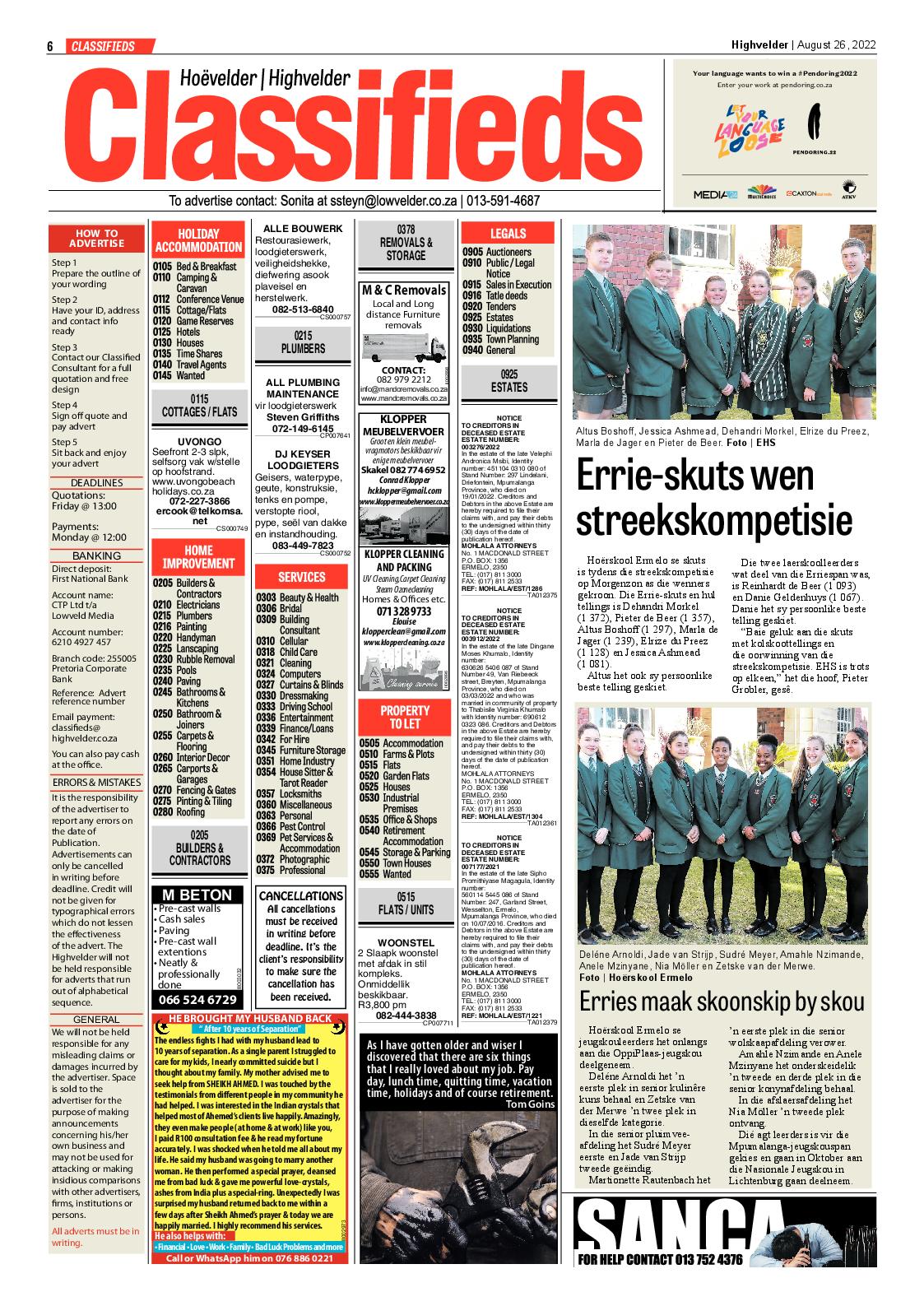 Highvelder Newspaper 26 August 2022 page 6