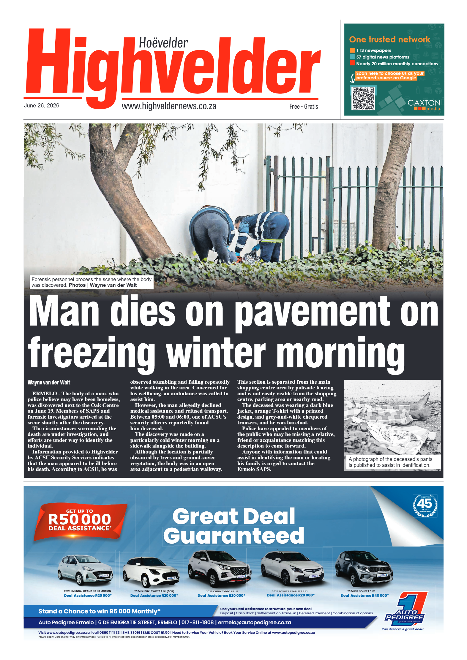 Highvelder Newspaper 26 June 2026 page 1