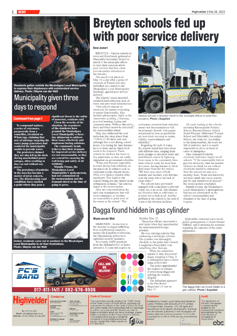 Highvelder Newspaper 26 May 2023 page 2