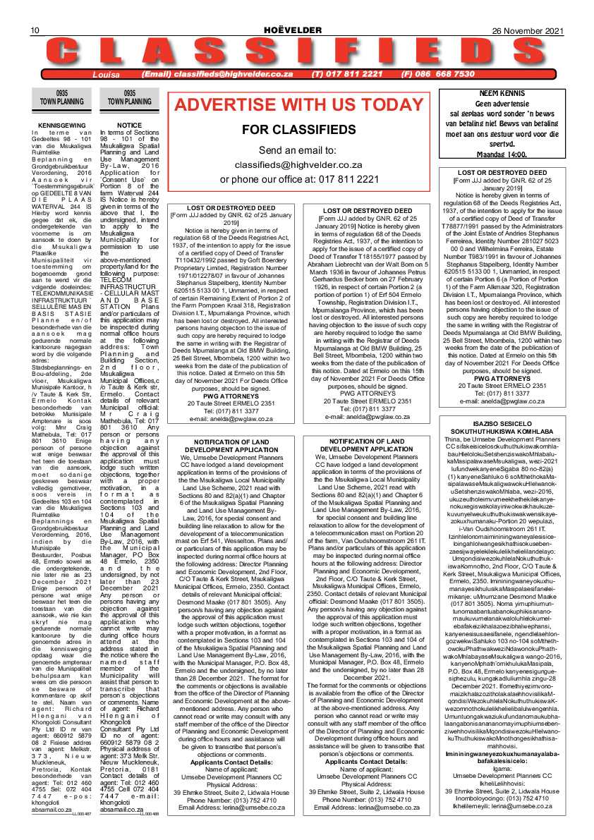 Highvelder Newspaper 26 November 2021 page 10