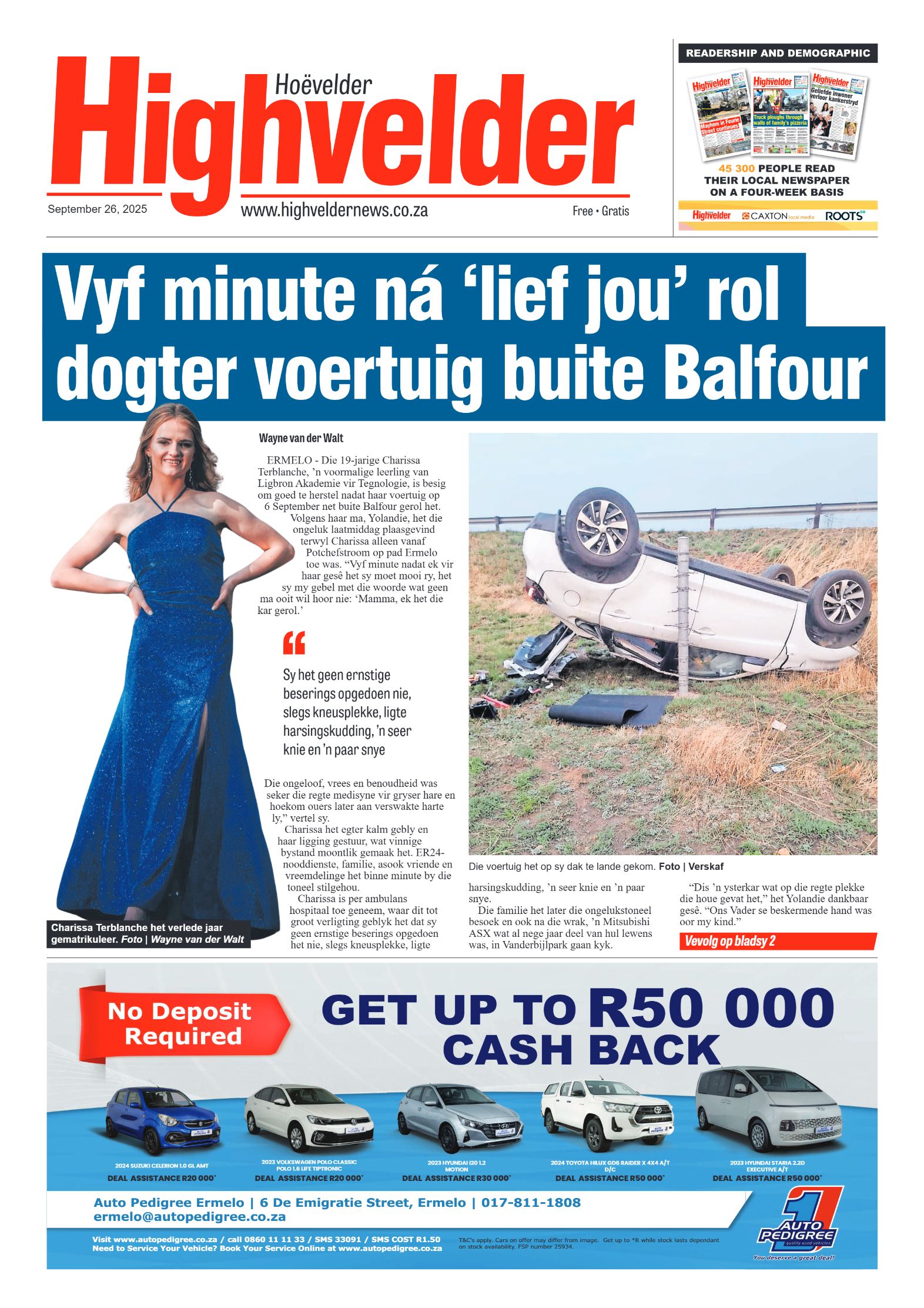 Highvelder Newspaper 26 September 2025 page 1