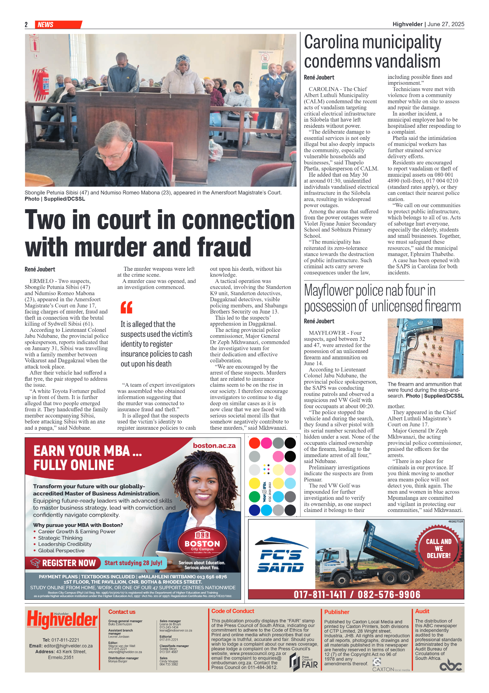 Highvelder Newspaper 27 June 2025 page 2