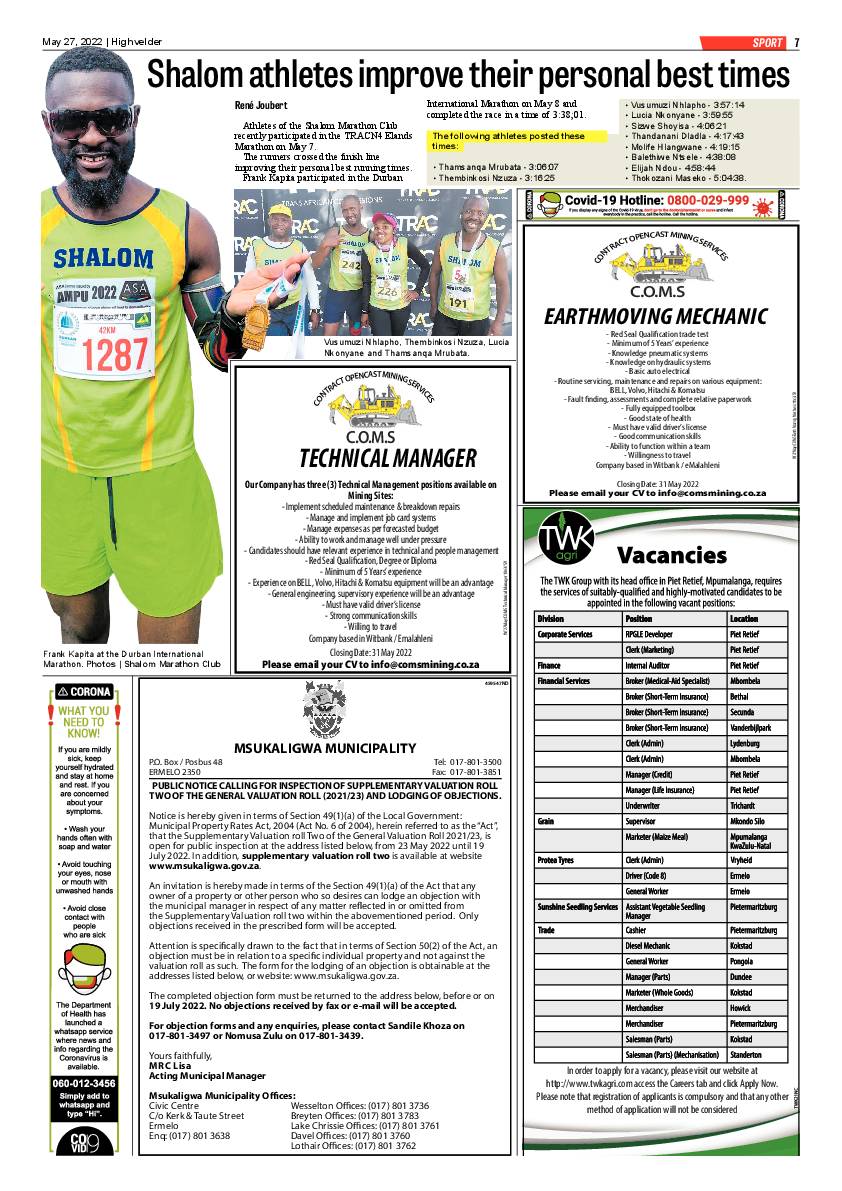 Highvelder Newspaper 27 May 2022 page 7