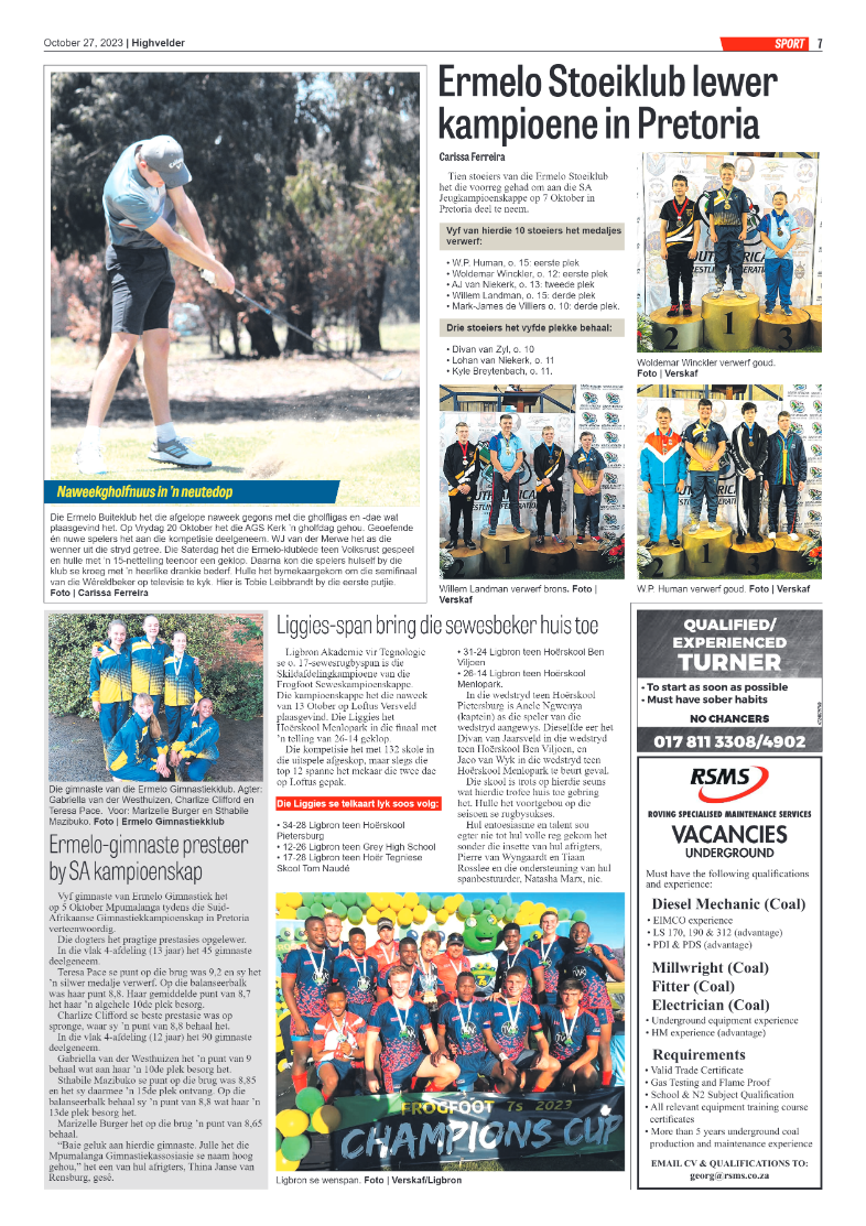 Highvelder Newspaper 27 October 2023 page 7