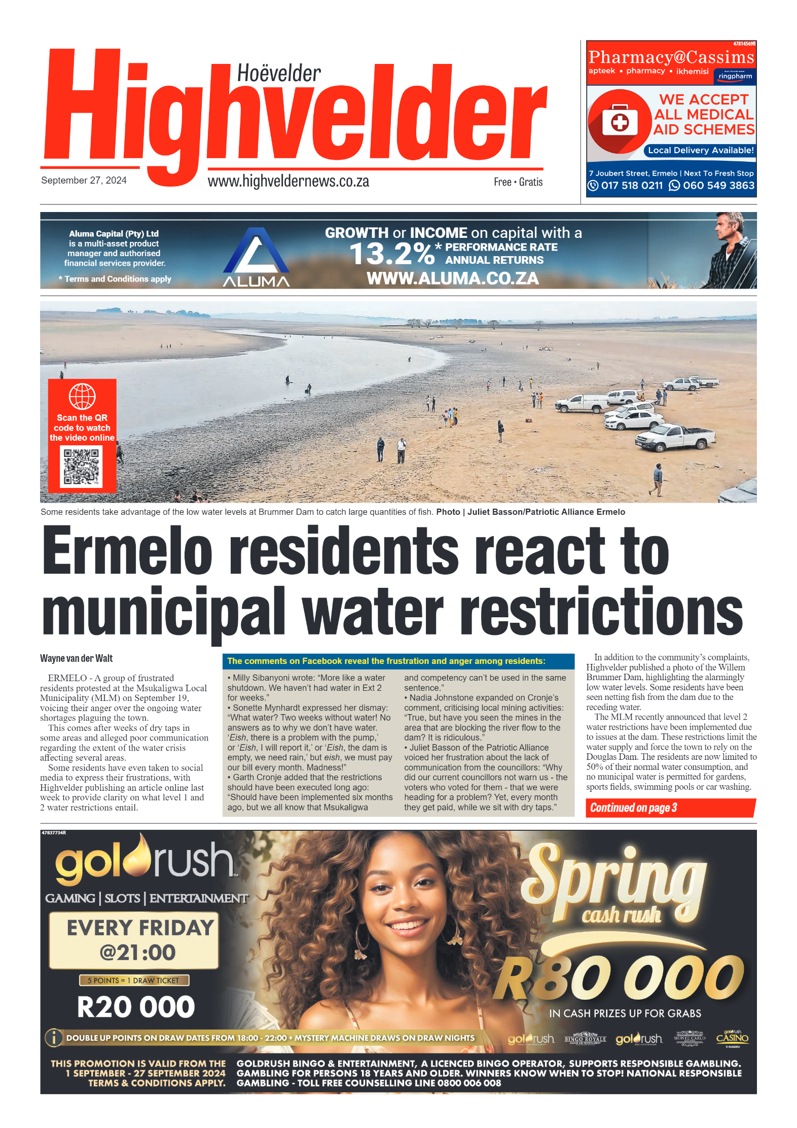 Highvelder Newspaper 27 September 2024 page 1