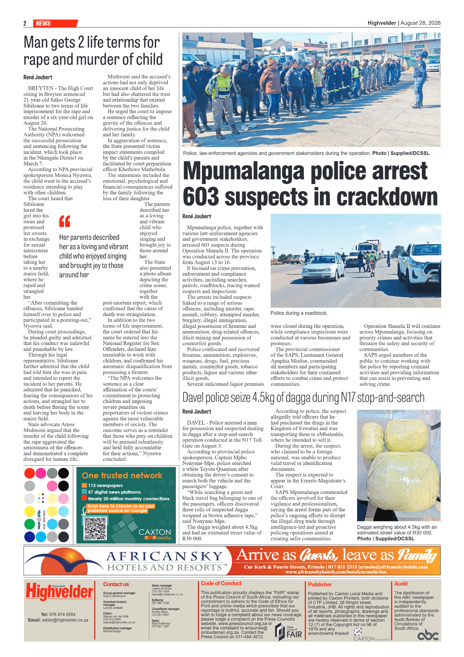 Highvelder Newspaper 28 August 2026 page 2