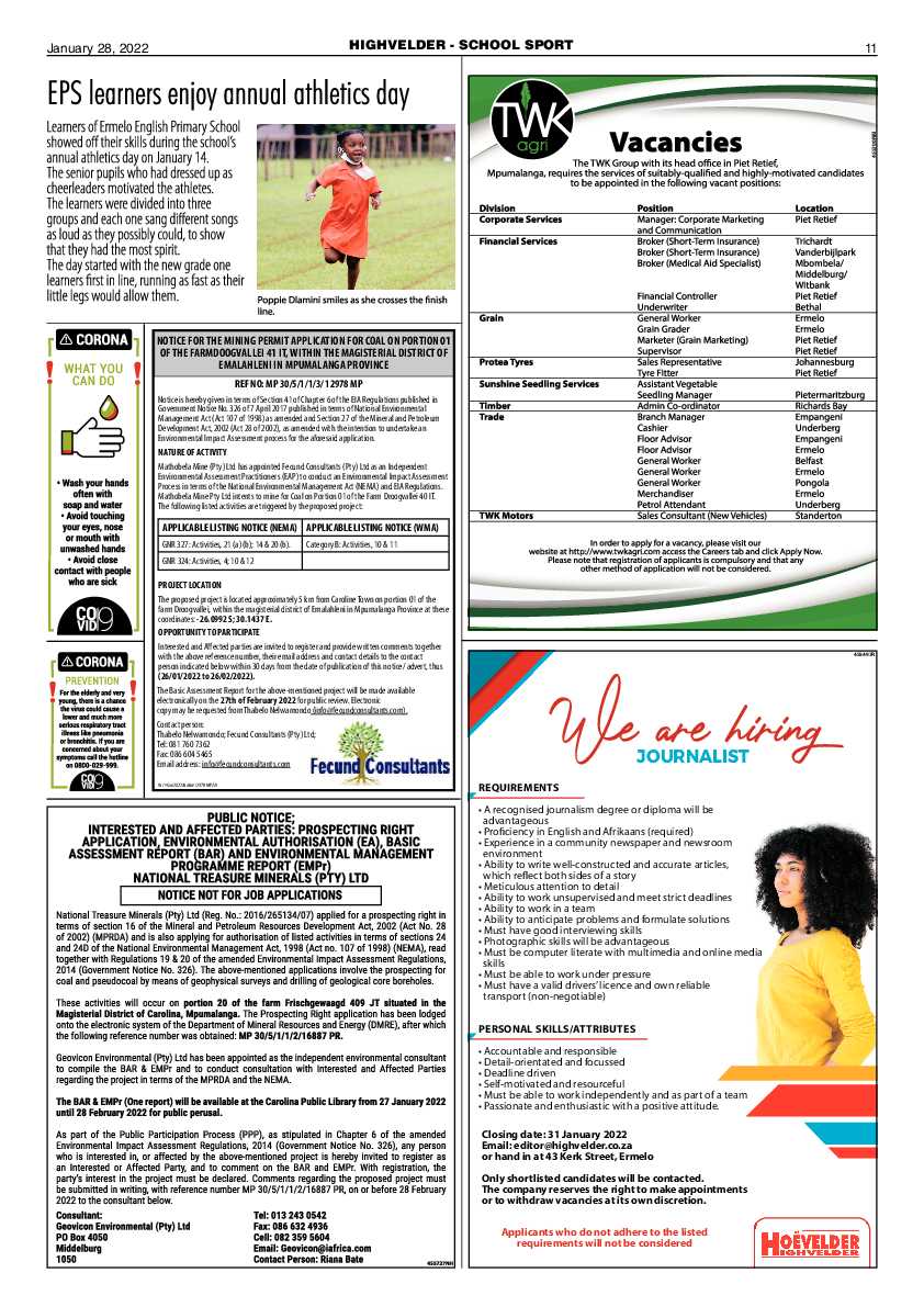 Highvelder Newspaper 28 January 2022 page 11