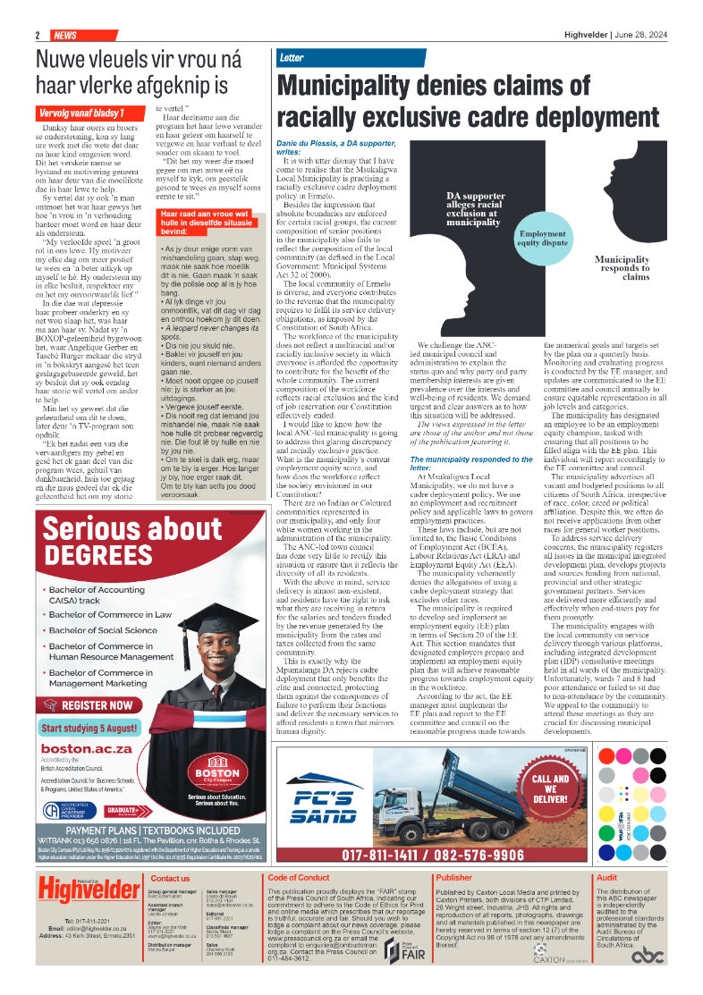Highvelder Newspaper 28 June 2024 page 2