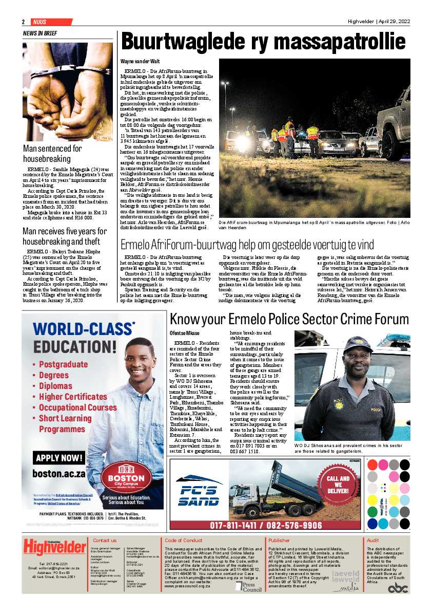 Highvelder Newspaper 29 April 2022 page 2