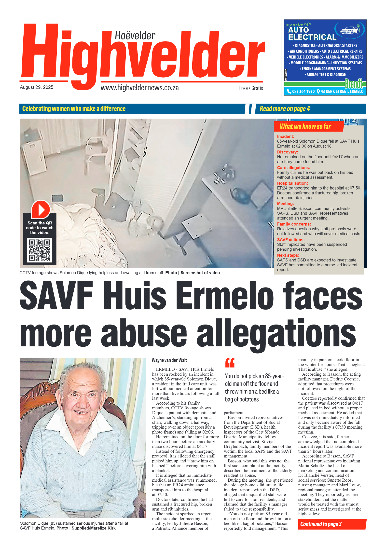 Highvelder Newspaper 29 August 2025 page 1