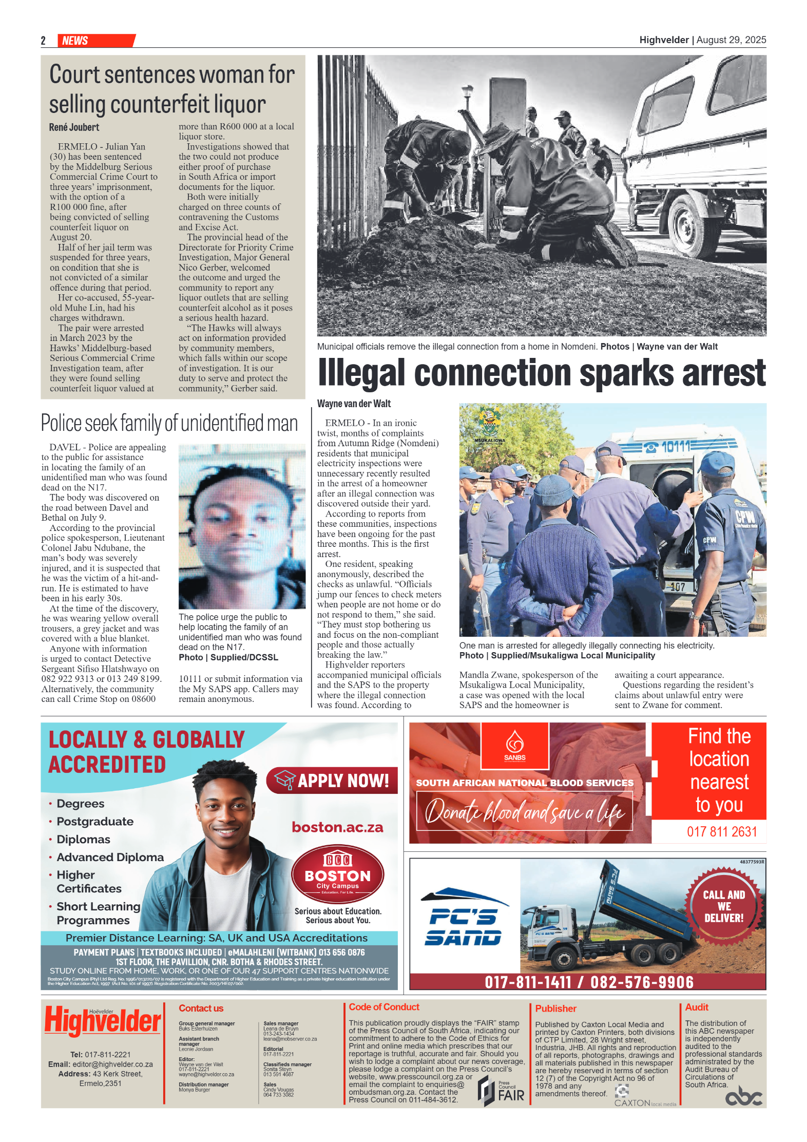 Highvelder Newspaper 29 August 2025 page 2