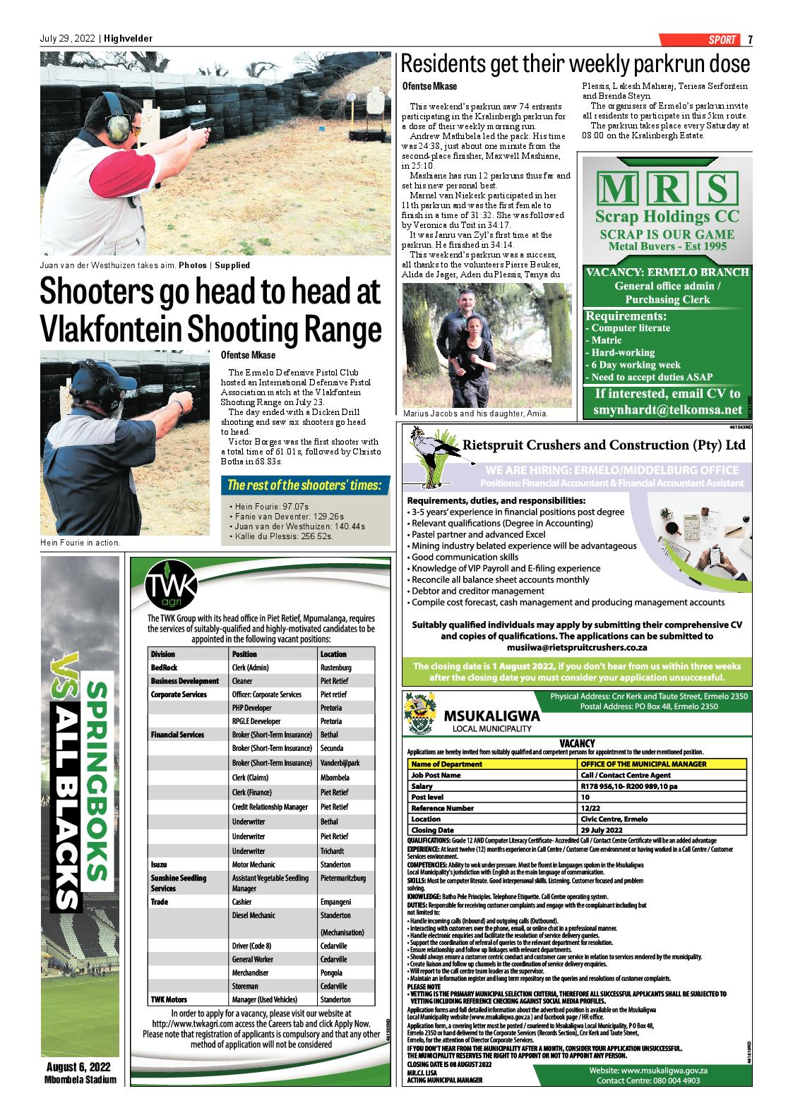 Highvelder Newspaper 29 July 2022 page 7